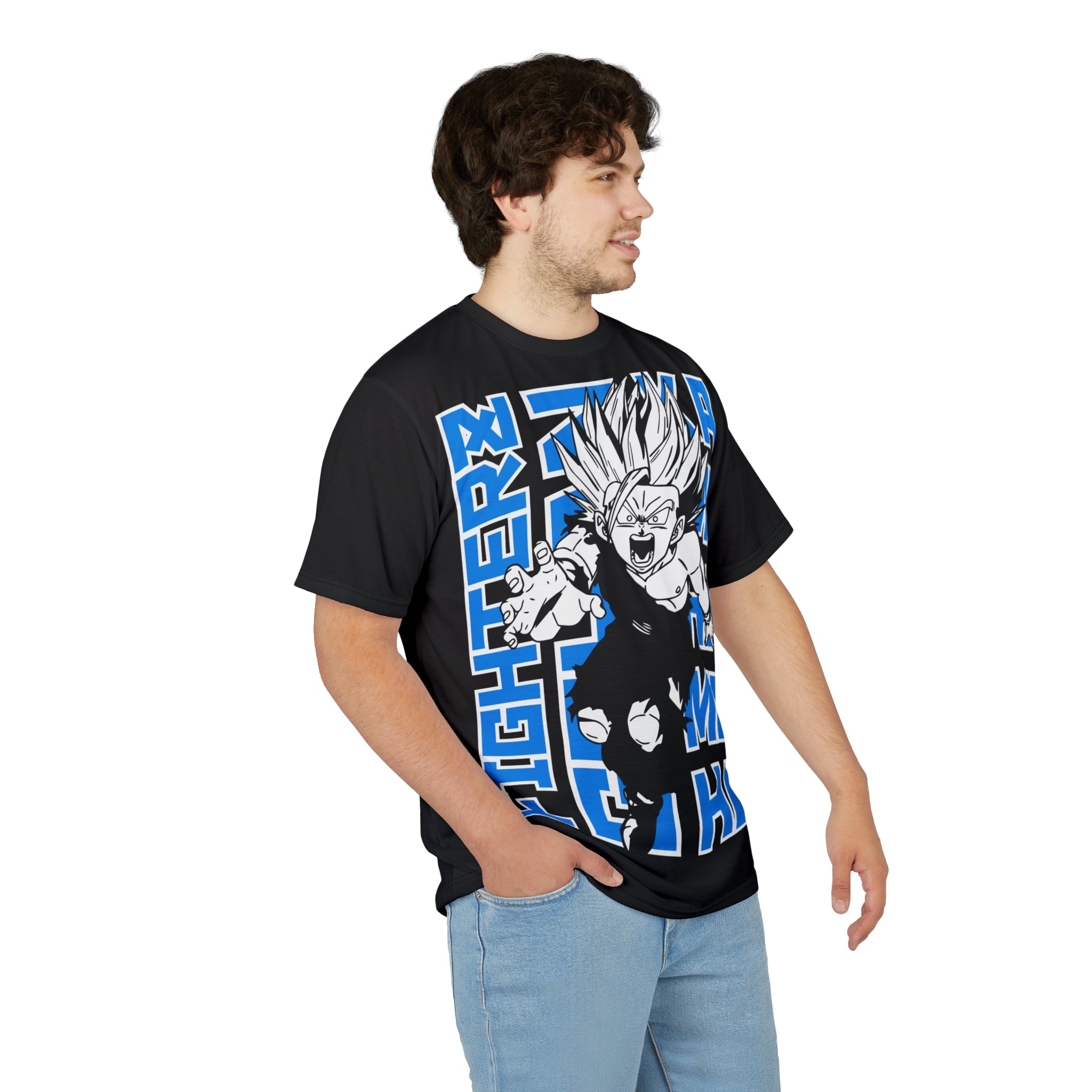Dragon-Fighter Super Saiyan Graphic Tee — Bold Anime All-Over Print
