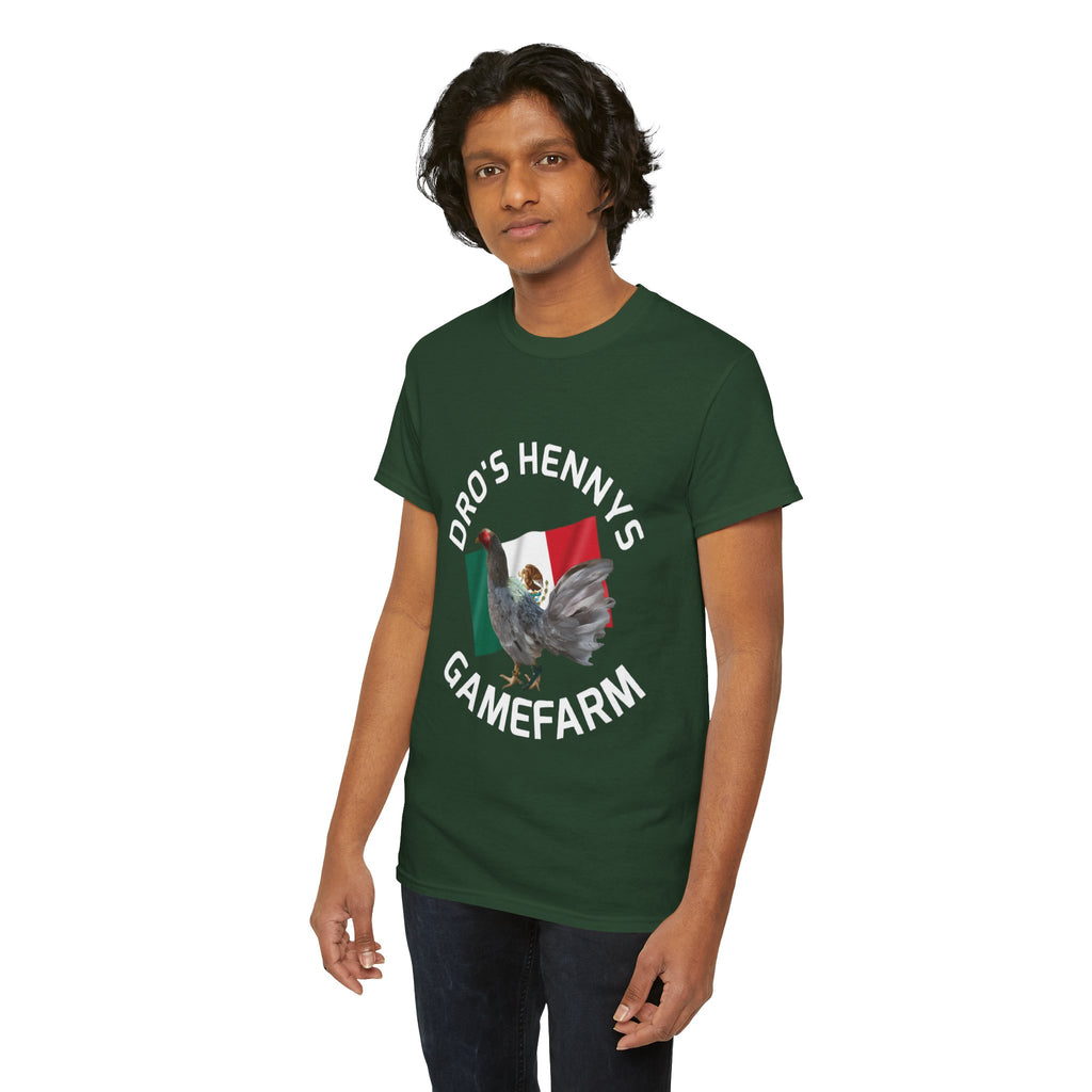 Henny-Gamefowl Tee — "Dro's Henny's Gamefarm" Mexican Flag Rooster Shirt