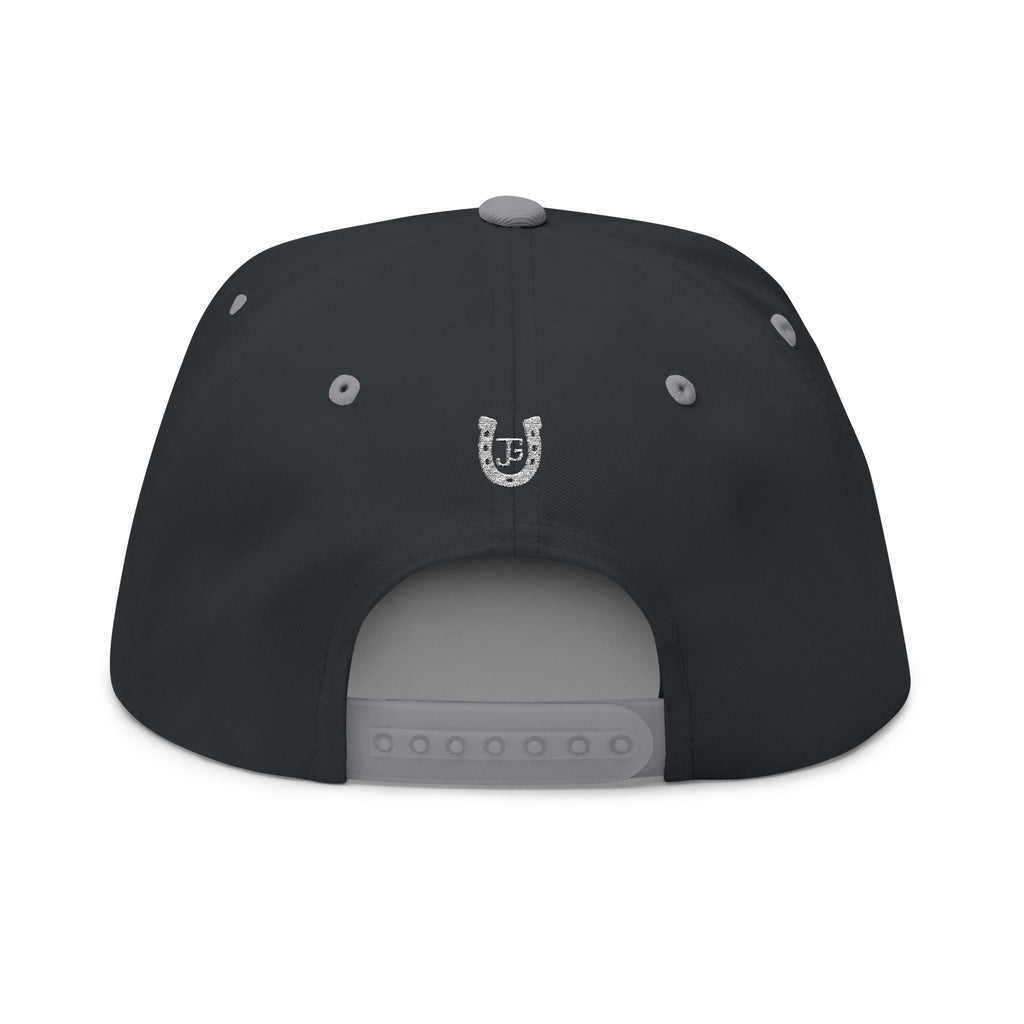 JG-Embroidered Horseshoe Flat Bill Cap — Lucky JG Logo Snapback