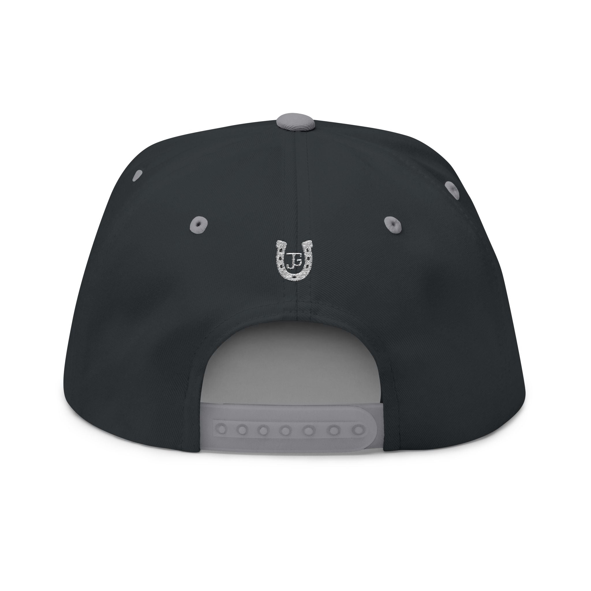 JG-Embroidered Horseshoe Flat Bill Cap — Lucky JG Logo Snapback
