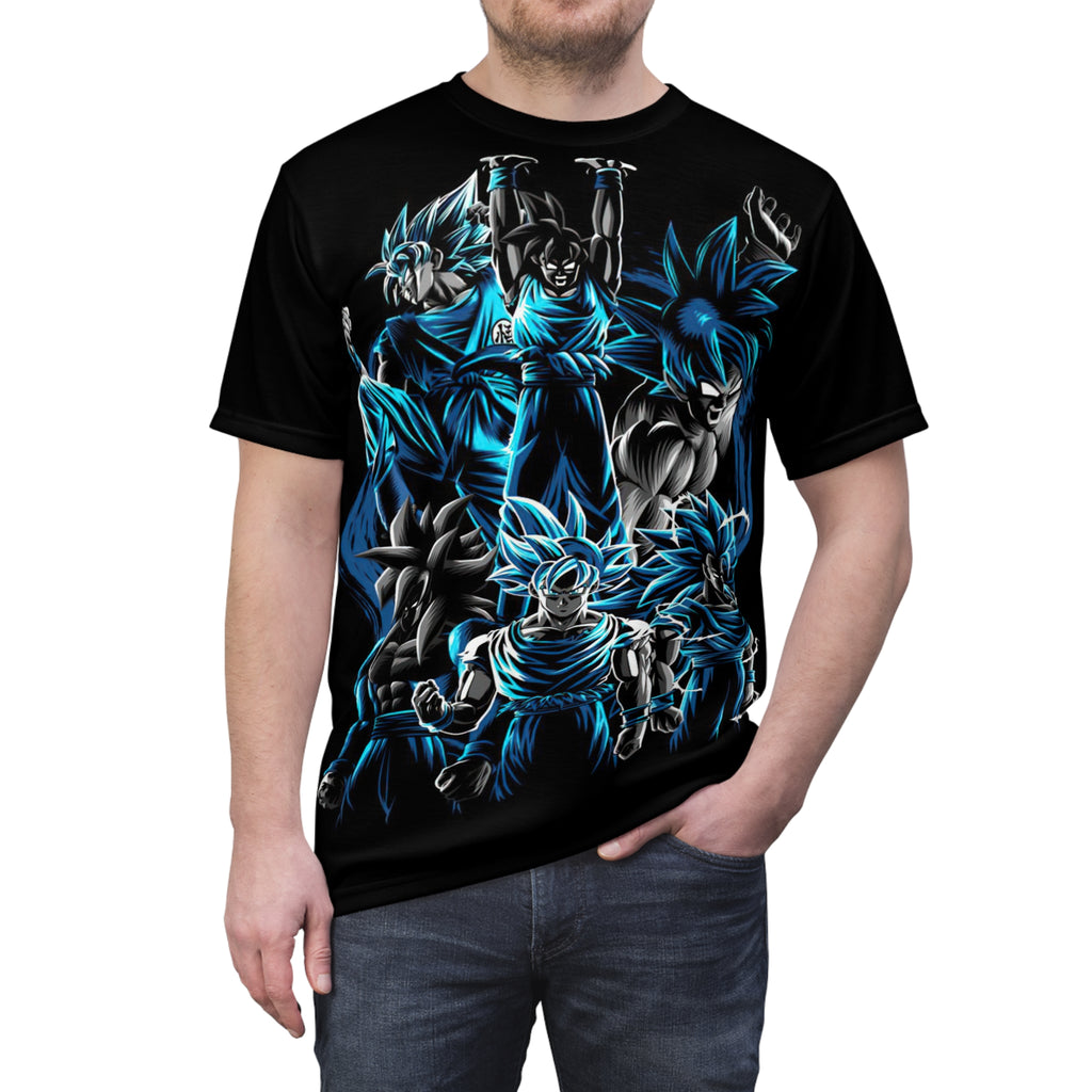 Dragon -Warrior Collage Tee — Blue Neon Anime All-Over Print