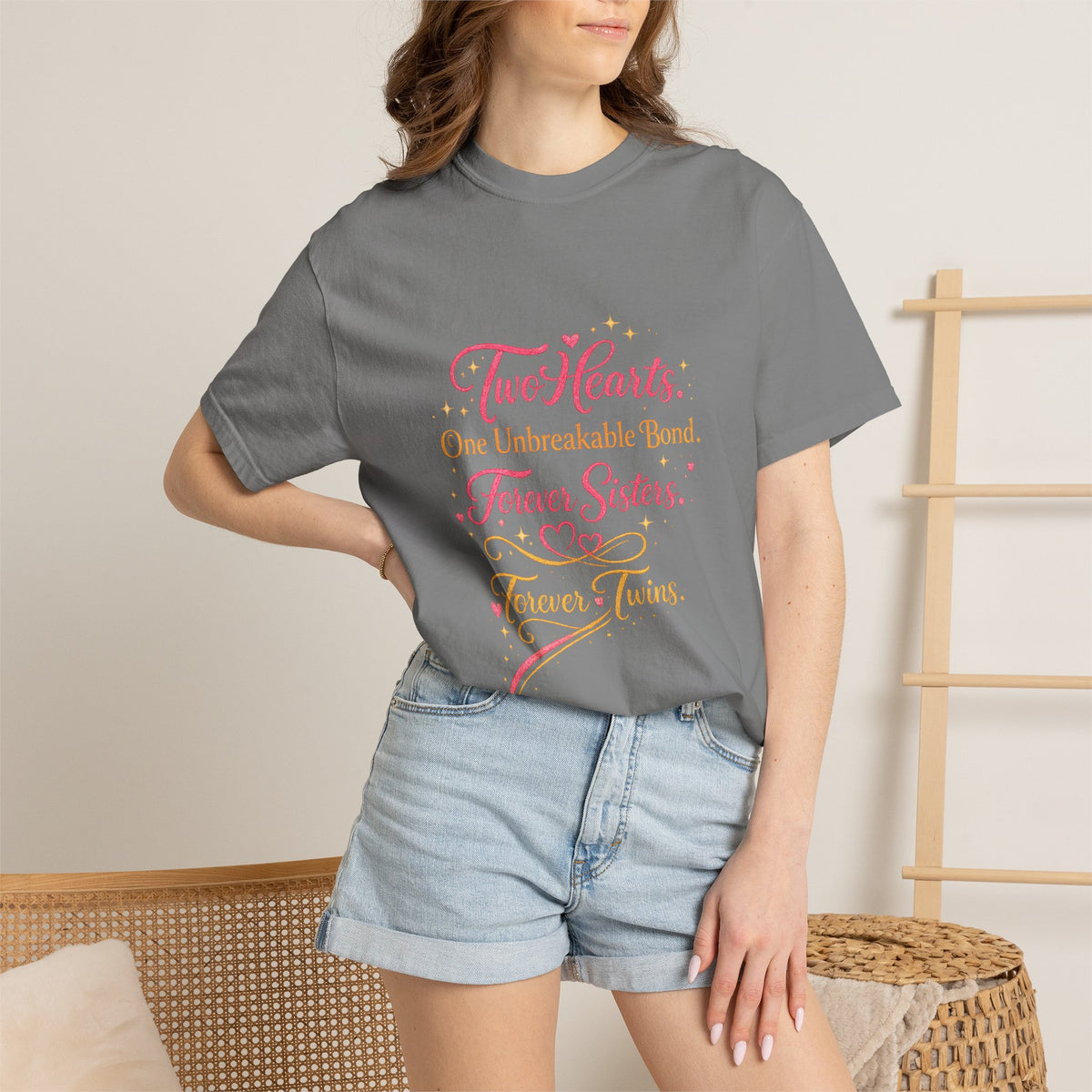 Tiff-Twin Sisters T-Shirt – “Two Hearts One Unbreakable Bond” Graphic Tee