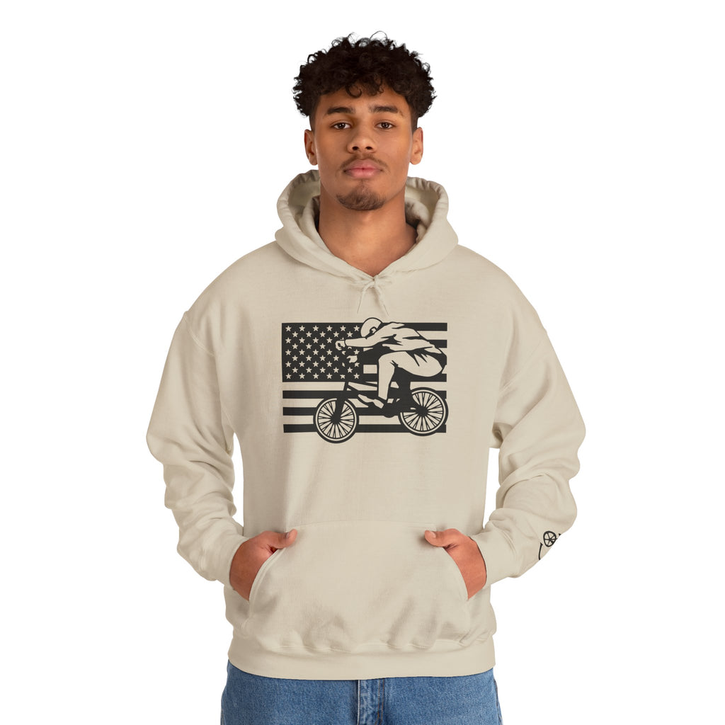 Rad-Biker American Flag Hoodie — 'Is My Bike Okay?' Graphic Hooded Sweatshirt