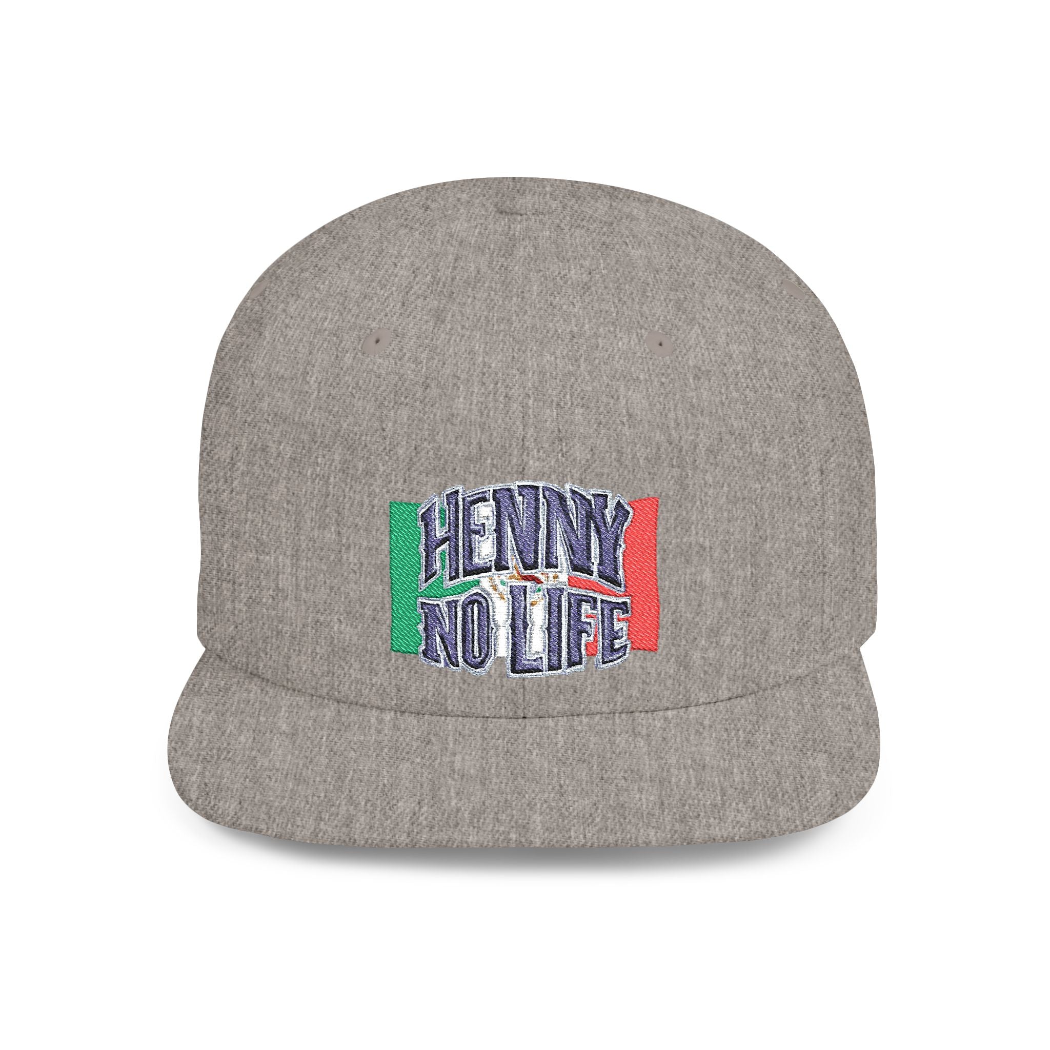 Henny- Flat Bill Snapback Hat — "Henny No Life" Embroidered with Italian Flag Accent