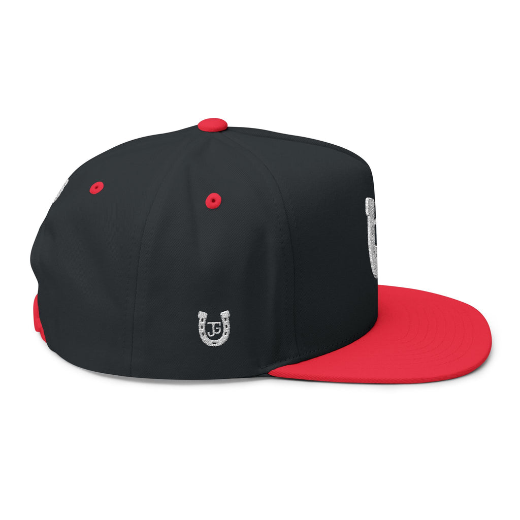 JG-Embroidered Horseshoe Flat Bill Cap — Lucky JG Logo Snapback