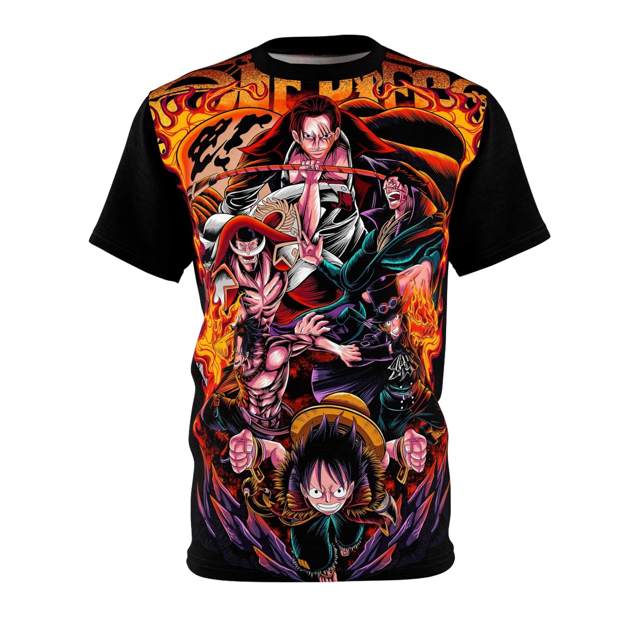 Anime- Crew Battle All-Over Print Tee — Luffy & Flames Anime T-Shirt