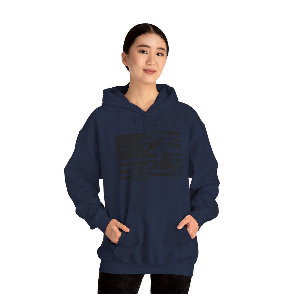 Rad-Biker American Flag Hoodie — 'Is My Bike Okay?' Graphic Hooded Sweatshirt