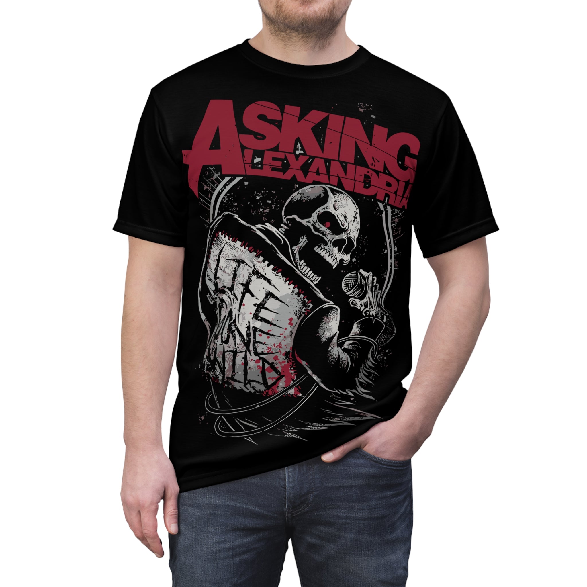 Metal- Asking Alexandria Skull Shield Tee — Metal Band Graphic T-Shirt