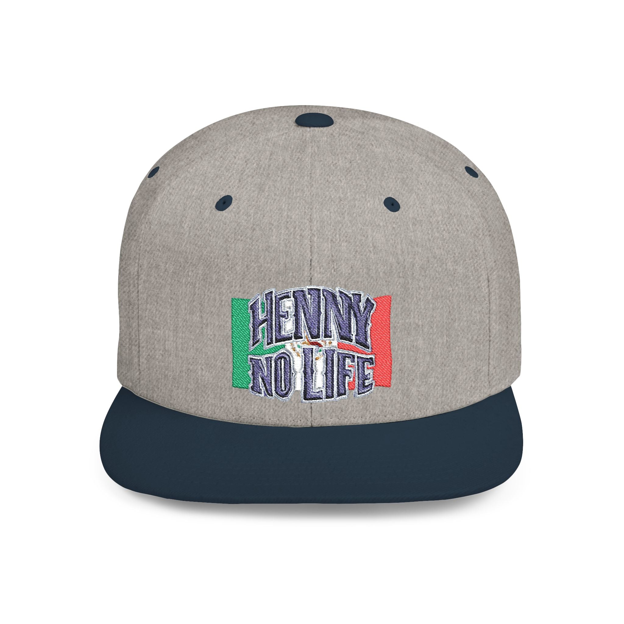 Henny- Flat Bill Snapback Hat — "Henny No Life" Embroidered with Italian Flag Accent