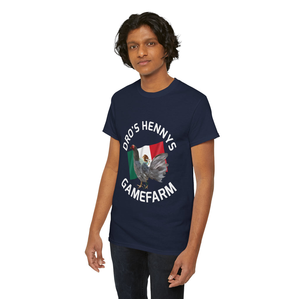 Henny-Gamefowl Tee — "Dro's Henny's Gamefarm" Mexican Flag Rooster Shirt
