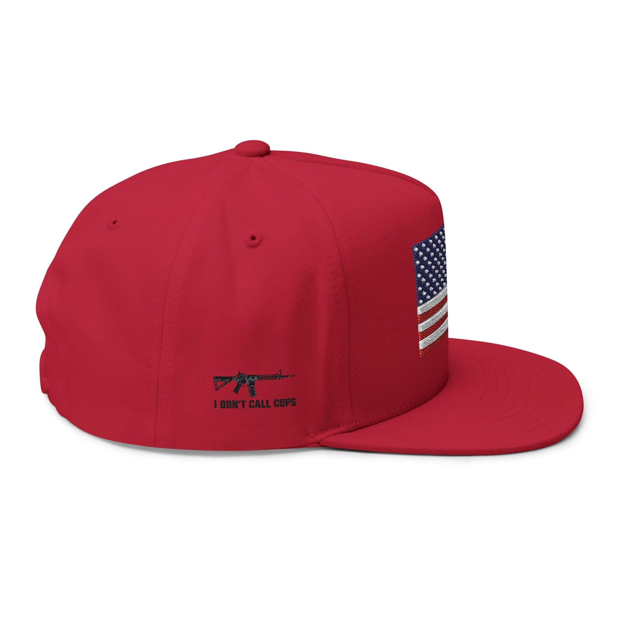 Embroidered American Flag Flat Bill Cap — Patriotic Snapback Hat