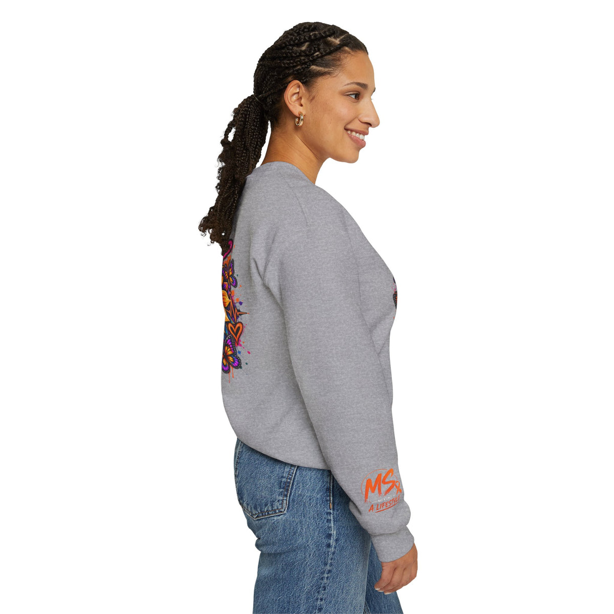 MS- Awareness Crewneck Sweatshirt — "Not All Wounds Are Visible" Orange Ribbon Design