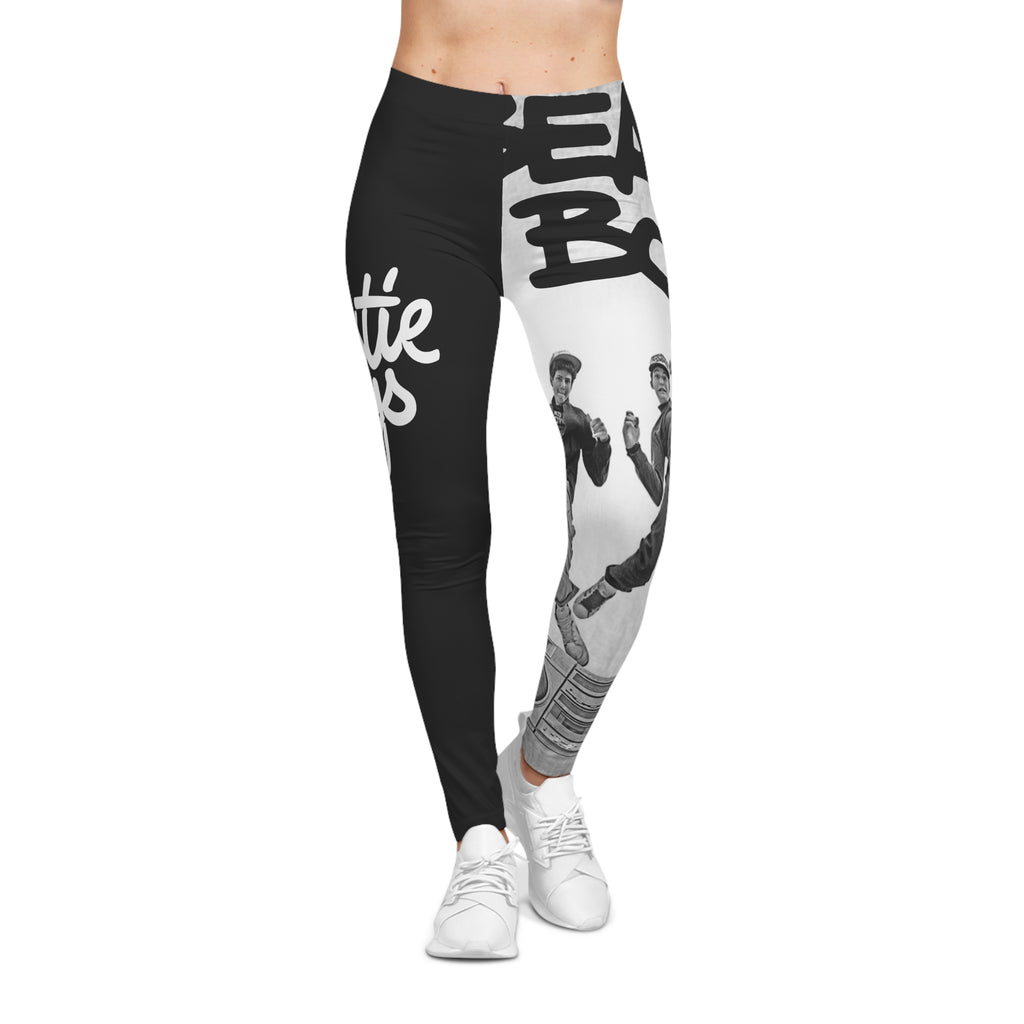 Leggings - Beastie Set-White Graphic Leggings — Retro Hip-Hop Design