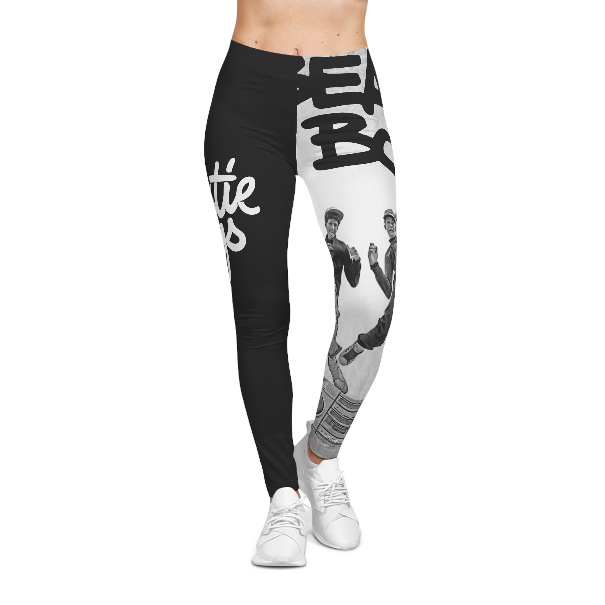 Leggings - Beastie Set-White Graphic Leggings — Retro Hip-Hop Design