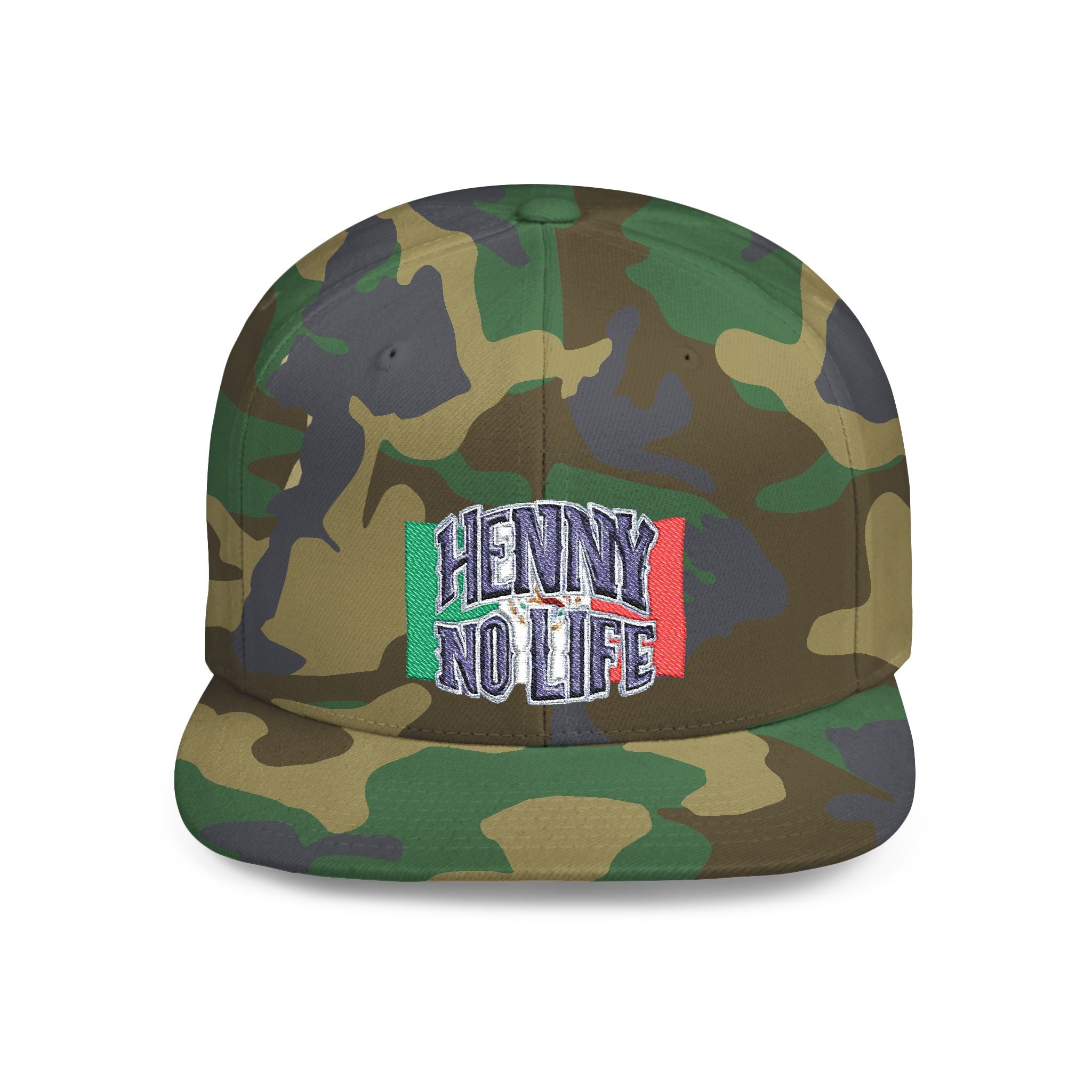 Henny- Flat Bill Snapback Hat — "Henny No Life" Embroidered with Italian Flag Accent