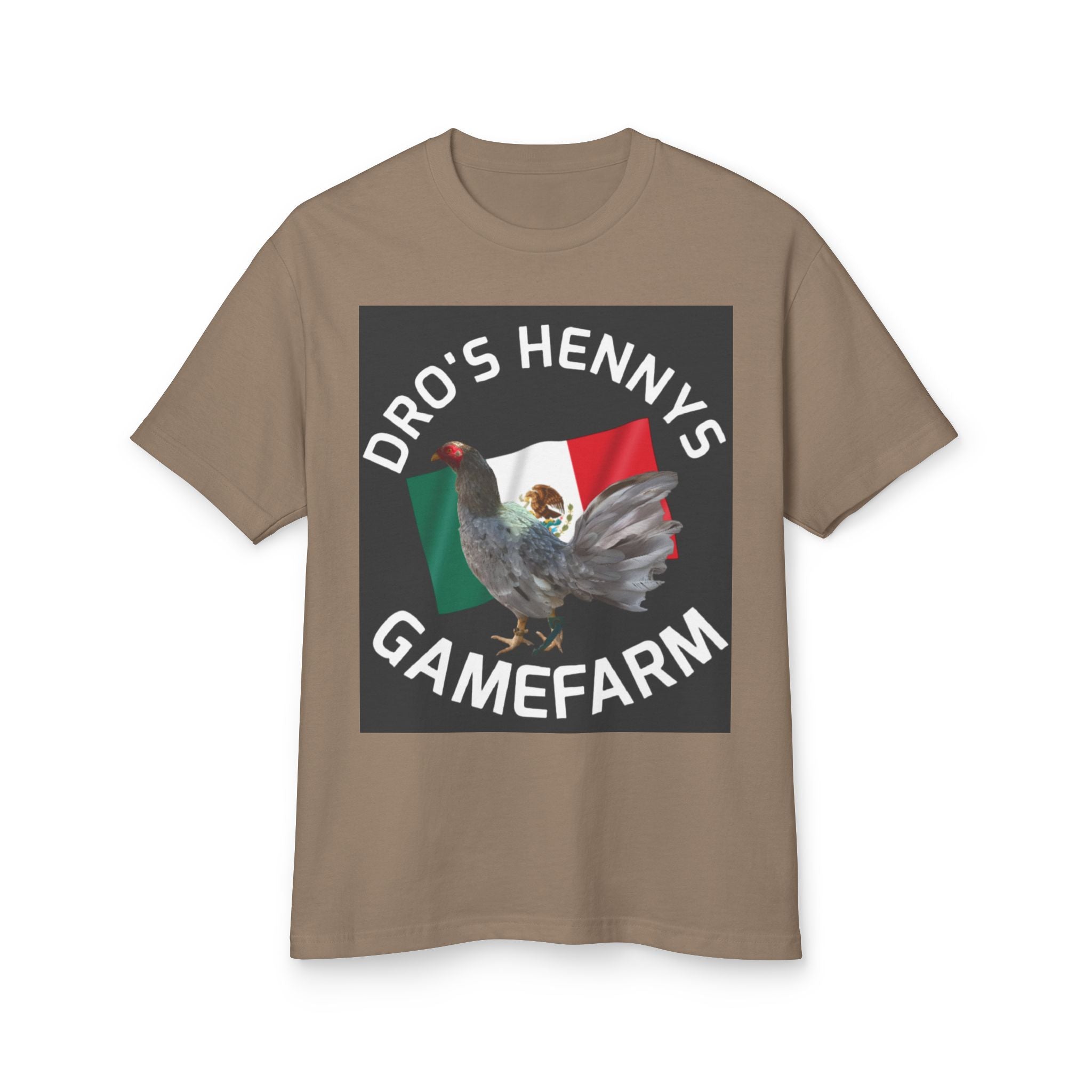 Henny-Gamefarm Hen T‑Shirt — "Dro's Henny's Gamefarm" Mexican Flag Poultry Tee