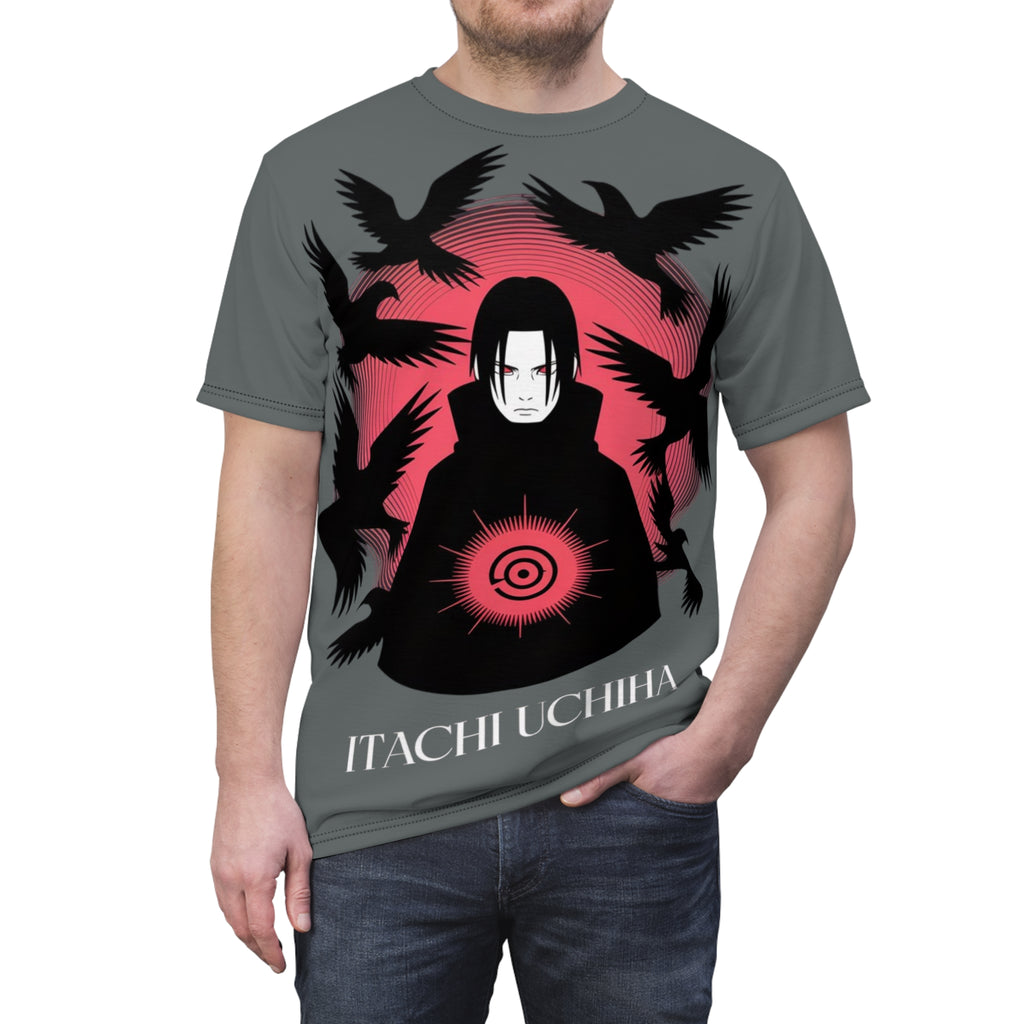 Anime- Itachi Uchiha Tee — Anime Itachi Shirt with Crow & Sharingan Design