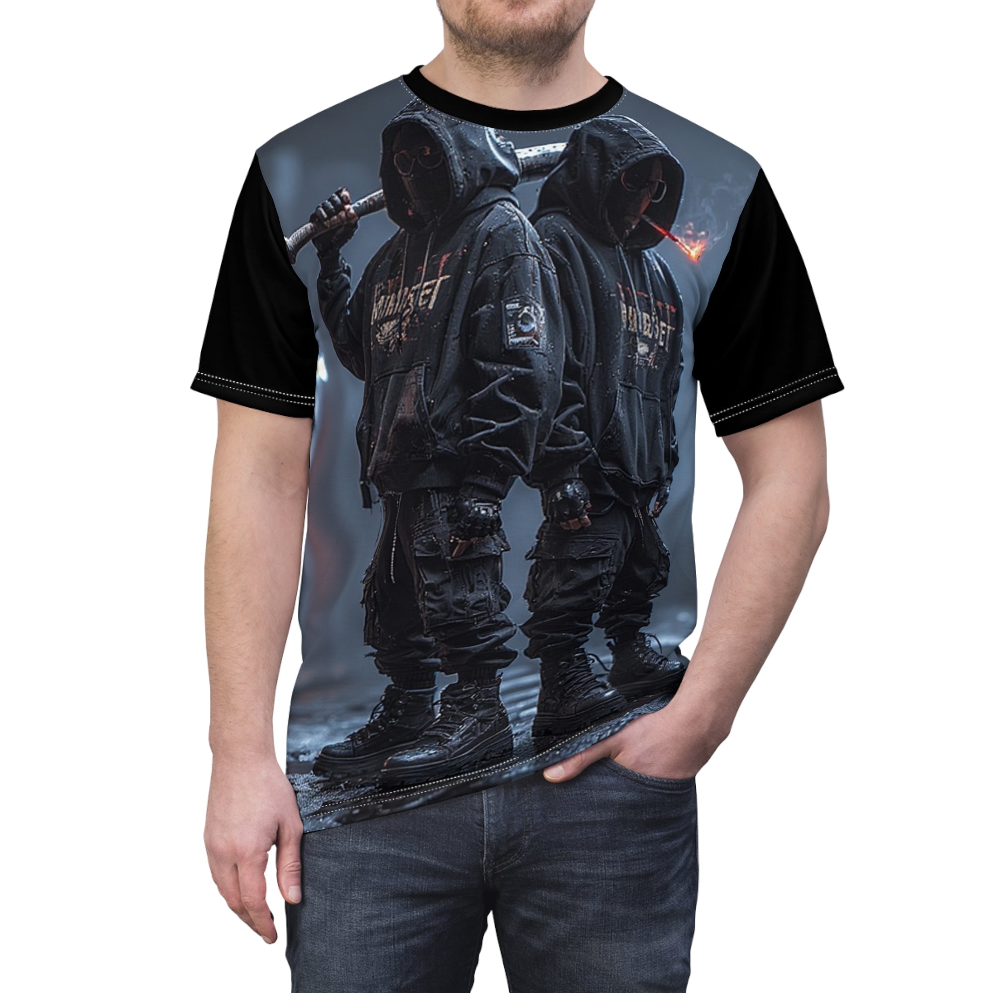 Mindset- Dystopian Streetwear Tee — Twin Hooded Figures All-Over Print