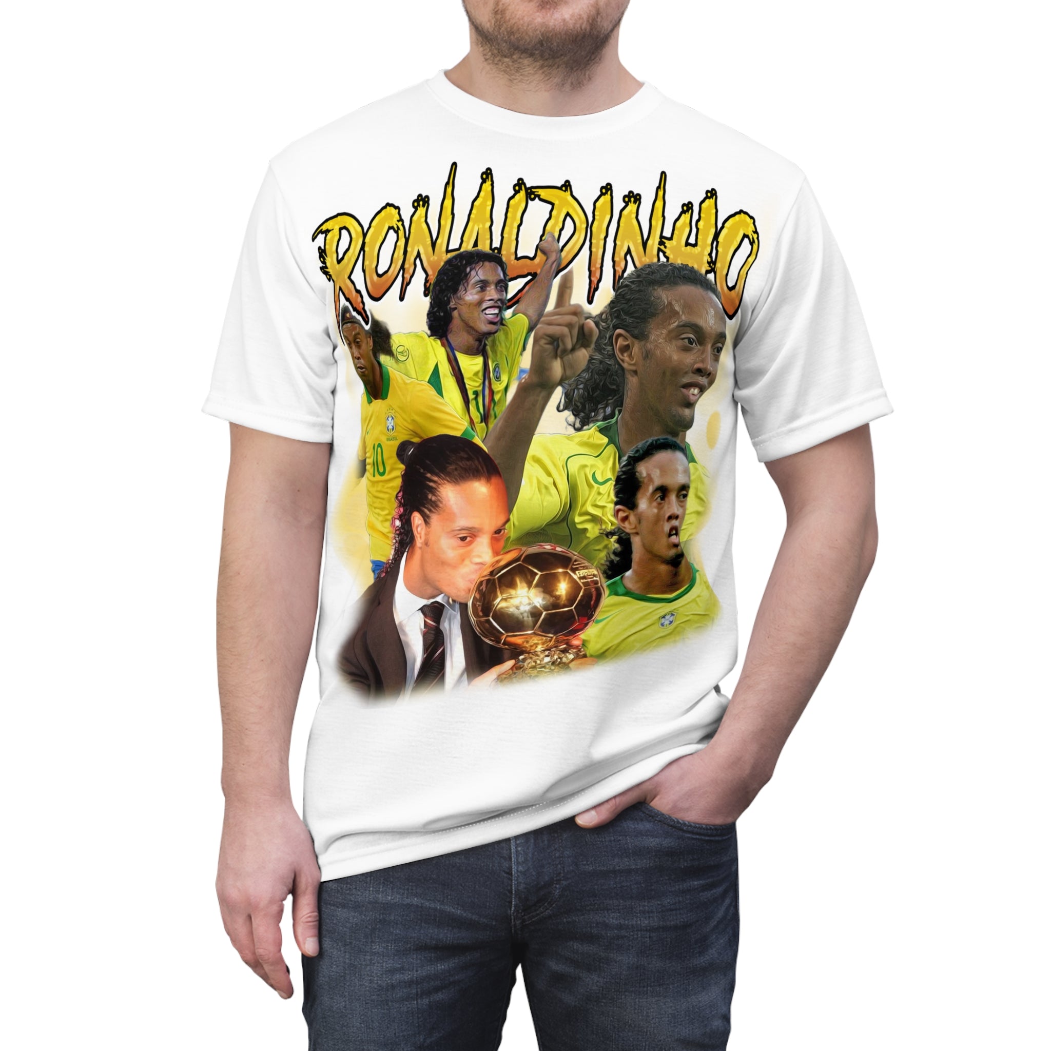 Team-Legendary Soccer Collage Tee — Ronaldinho Graphic Shirt