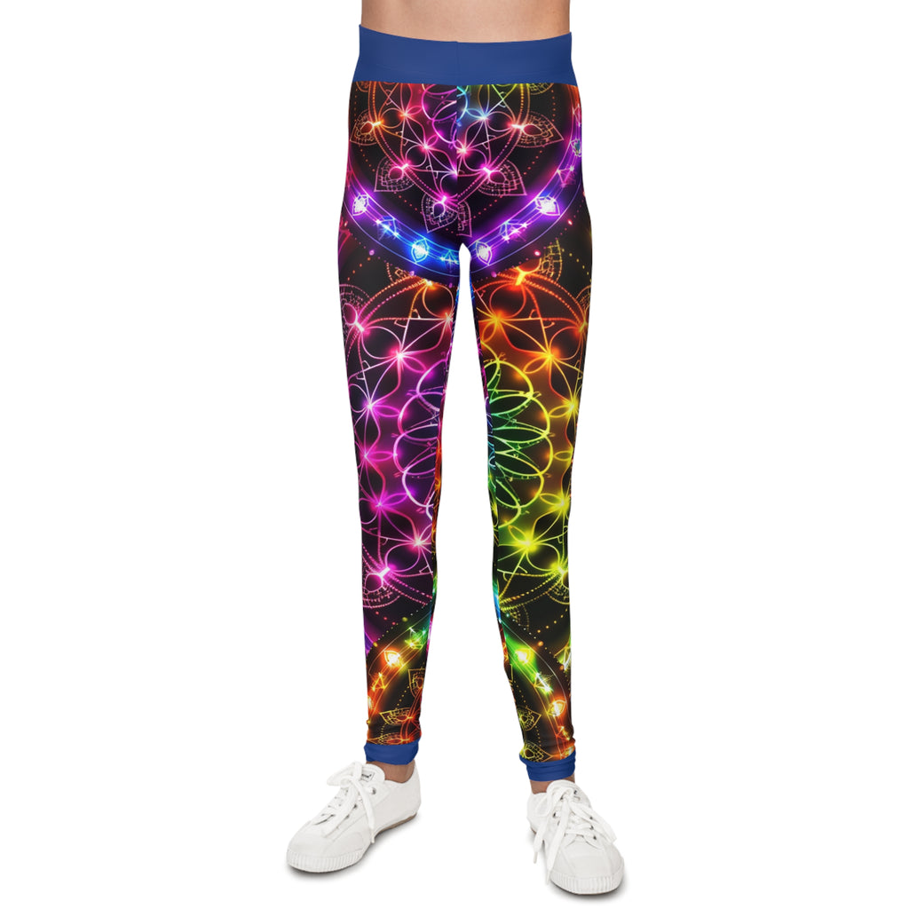 Youth Leggings — Neon Rainbow Mandala All-Over Print