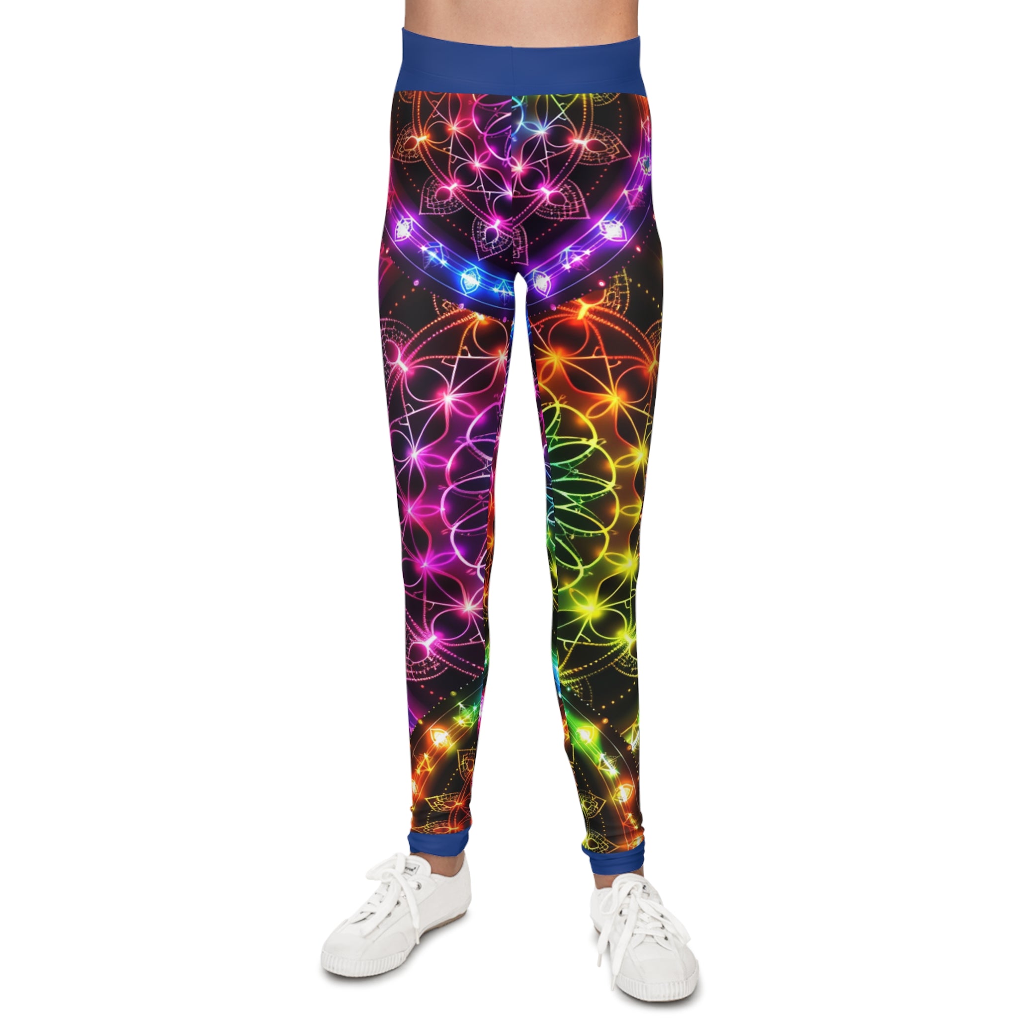 Youth Leggings — Neon Rainbow Mandala All-Over Print