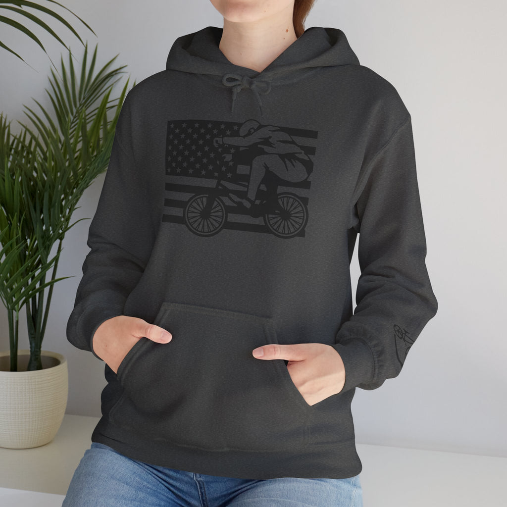 Rad-Biker American Flag Hoodie — 'Is My Bike Okay?' Graphic Hooded Sweatshirt
