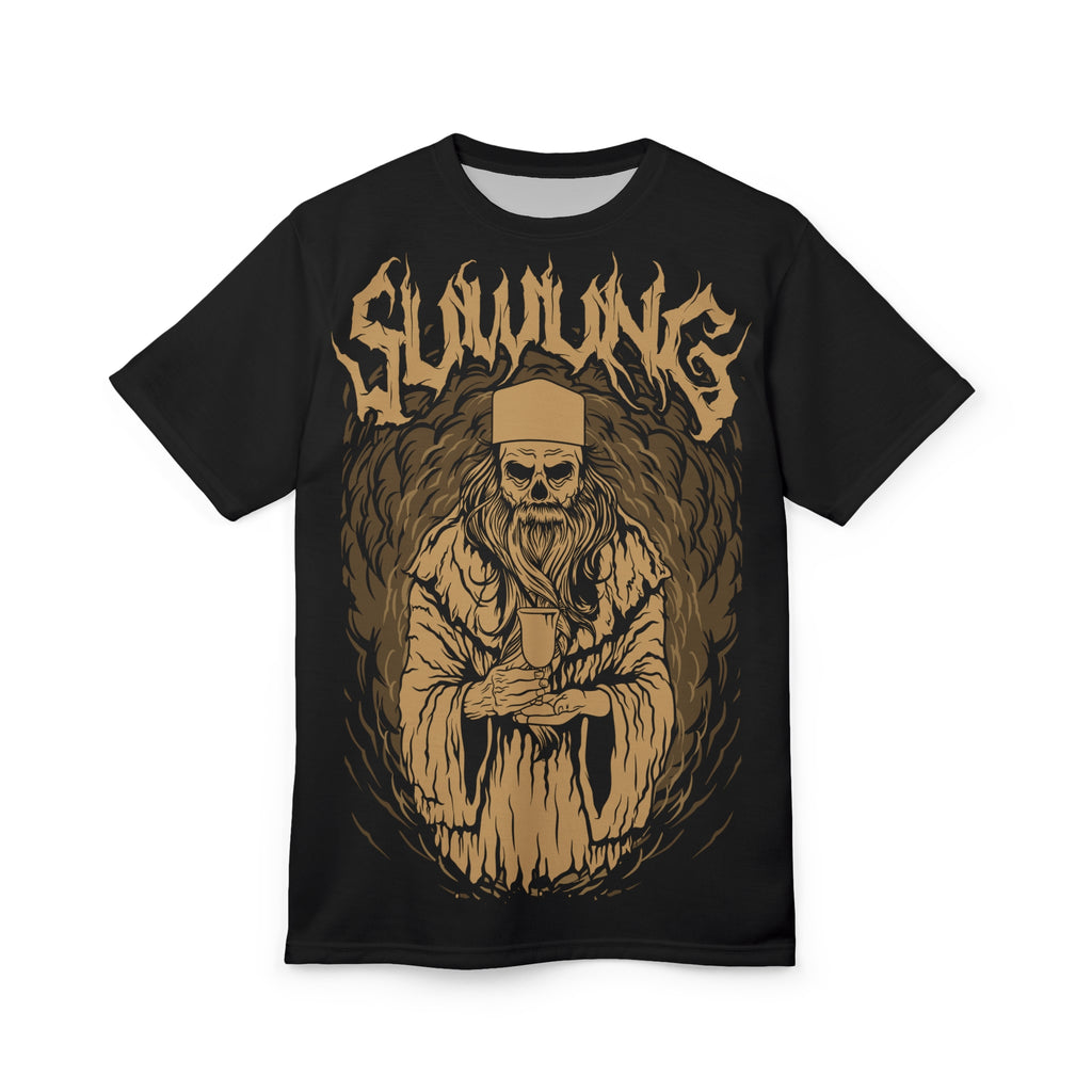 Metal- Skulling Skeleton Priest Graphic Tee — 'Skulling' Gothic Skull Illustration