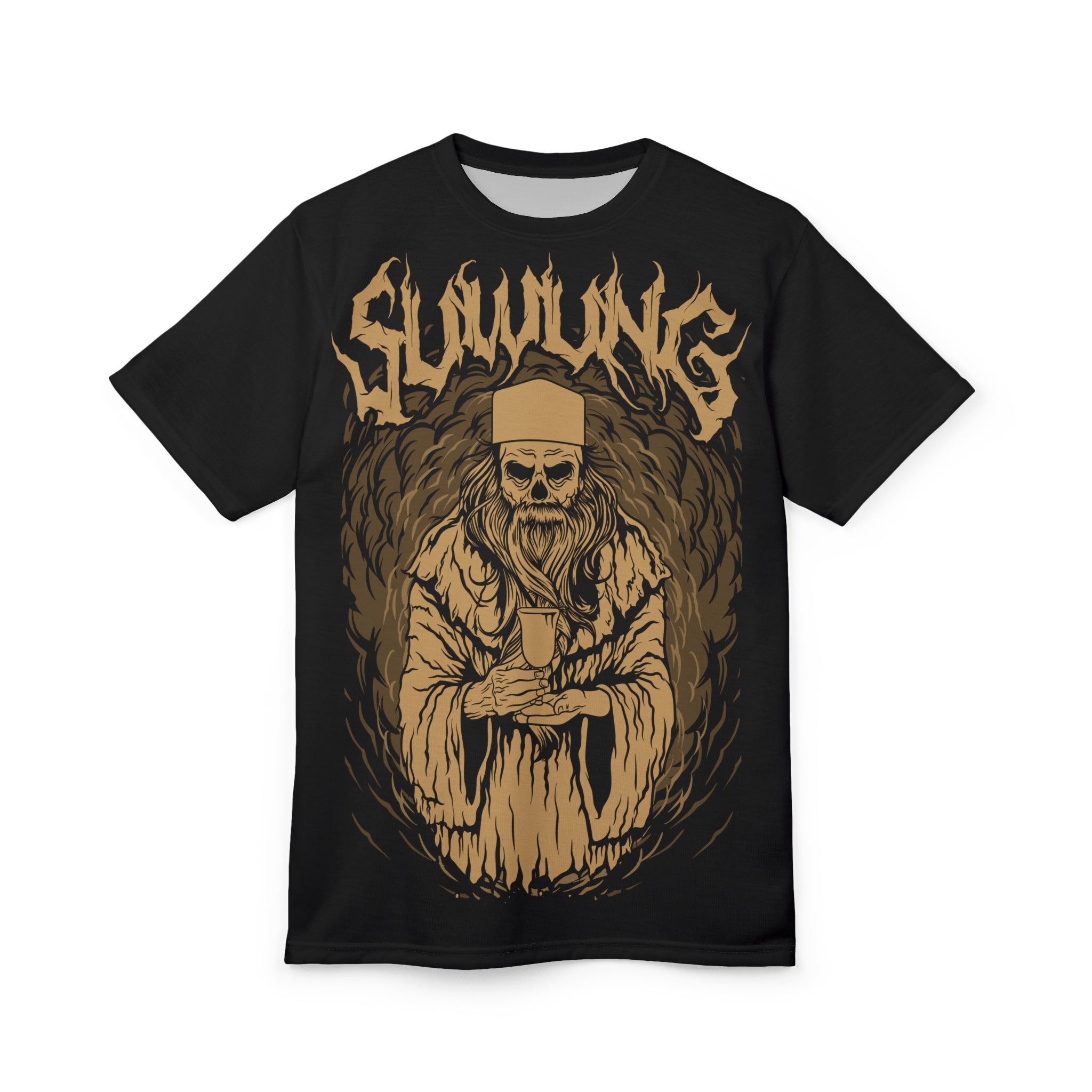 Metal- Skulling Skeleton Priest Graphic Tee — 'Skulling' Gothic Skull Illustration