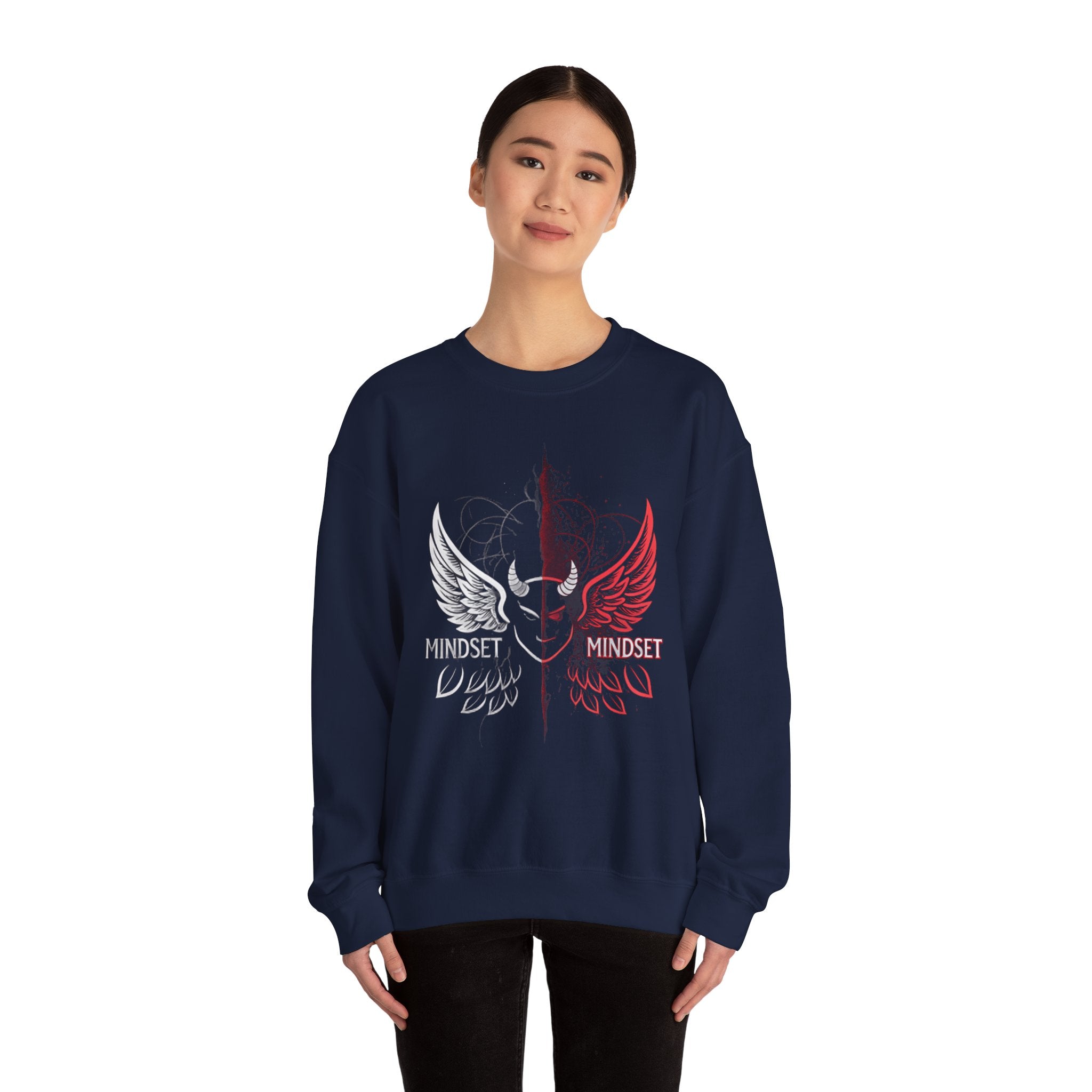 Mindset- Angel Wings Crest Sweatshirt — Split Heart & Wings Graphic Crewneck