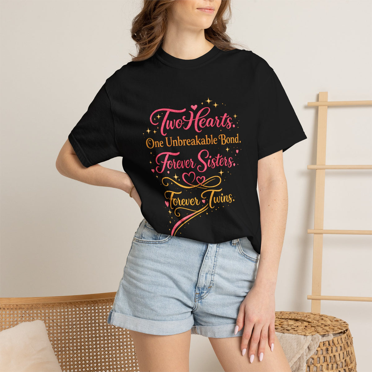 Tiff-Twins Forever T-Shirt — “Two Hearts, One Unbreakable Bond” Sister Twin Tee