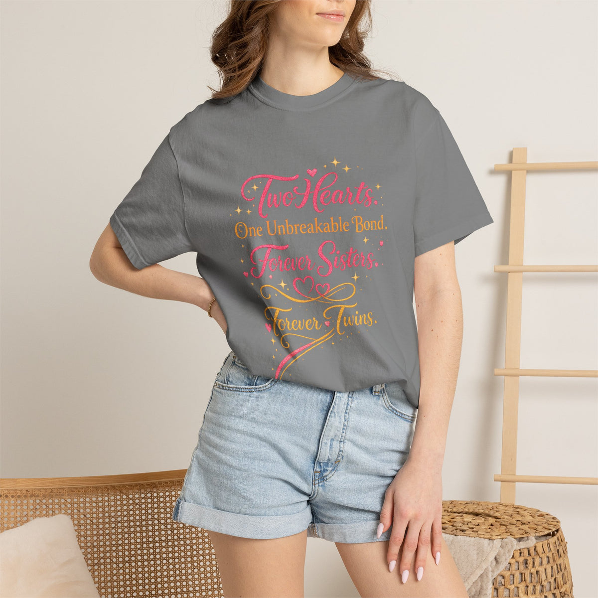 Tiff-Twins Forever T-Shirt — “Two Hearts, One Unbreakable Bond” Sister Twin Tee