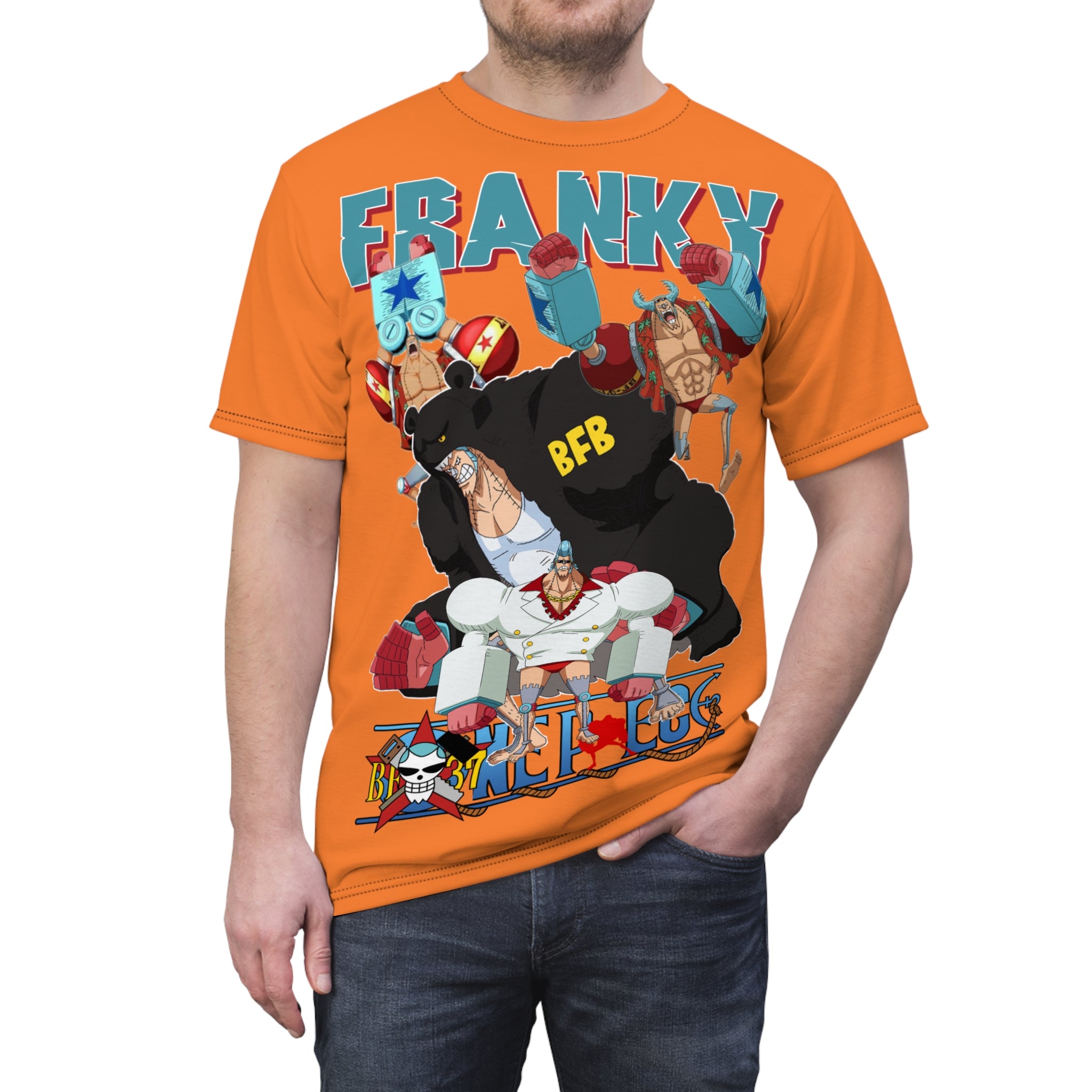 Anime- Crew Graphic Tee — Orange Anime Character T-Shirt