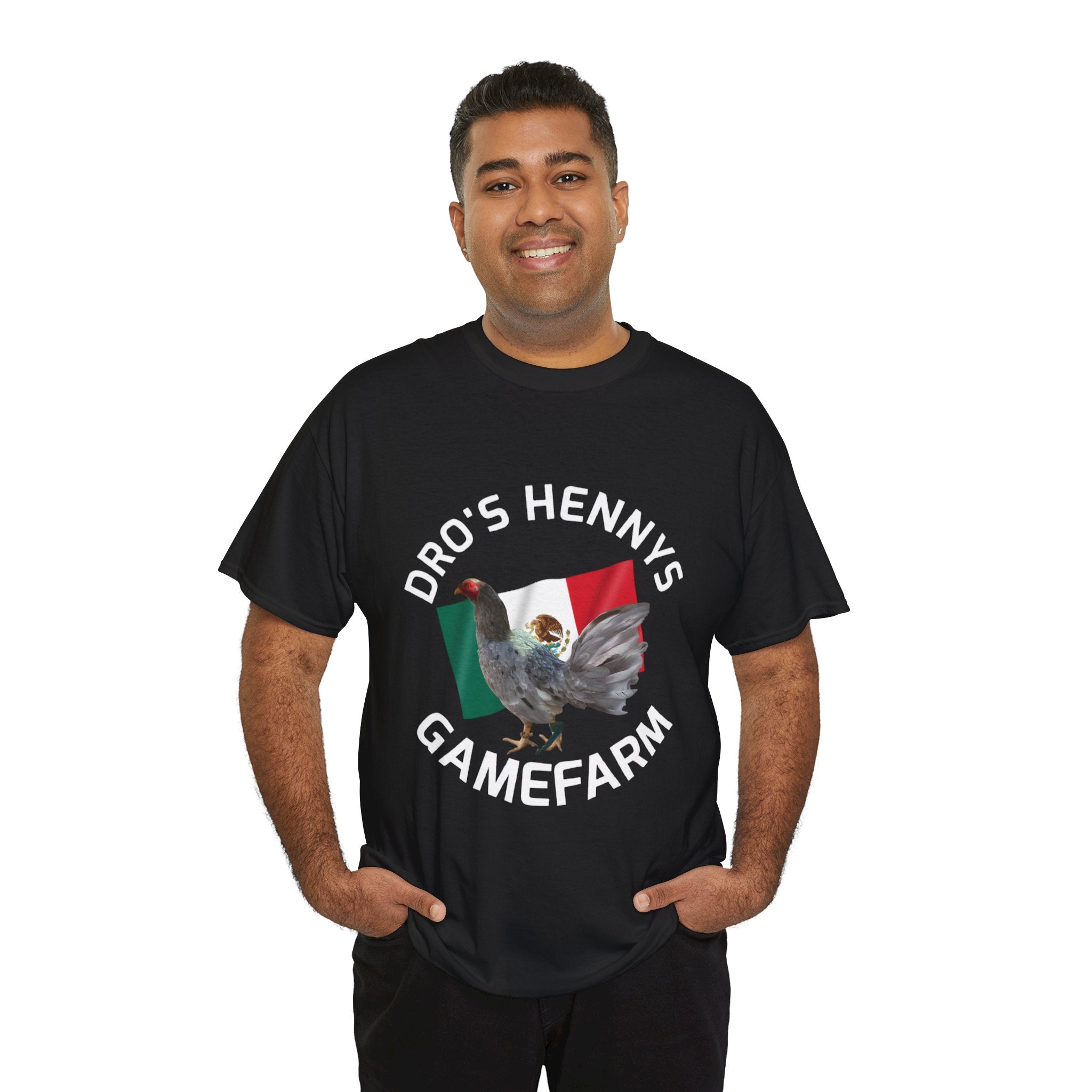 Henny-Gamefowl Tee — "Dro's Henny's Gamefarm" Mexican Flag Rooster Shirt