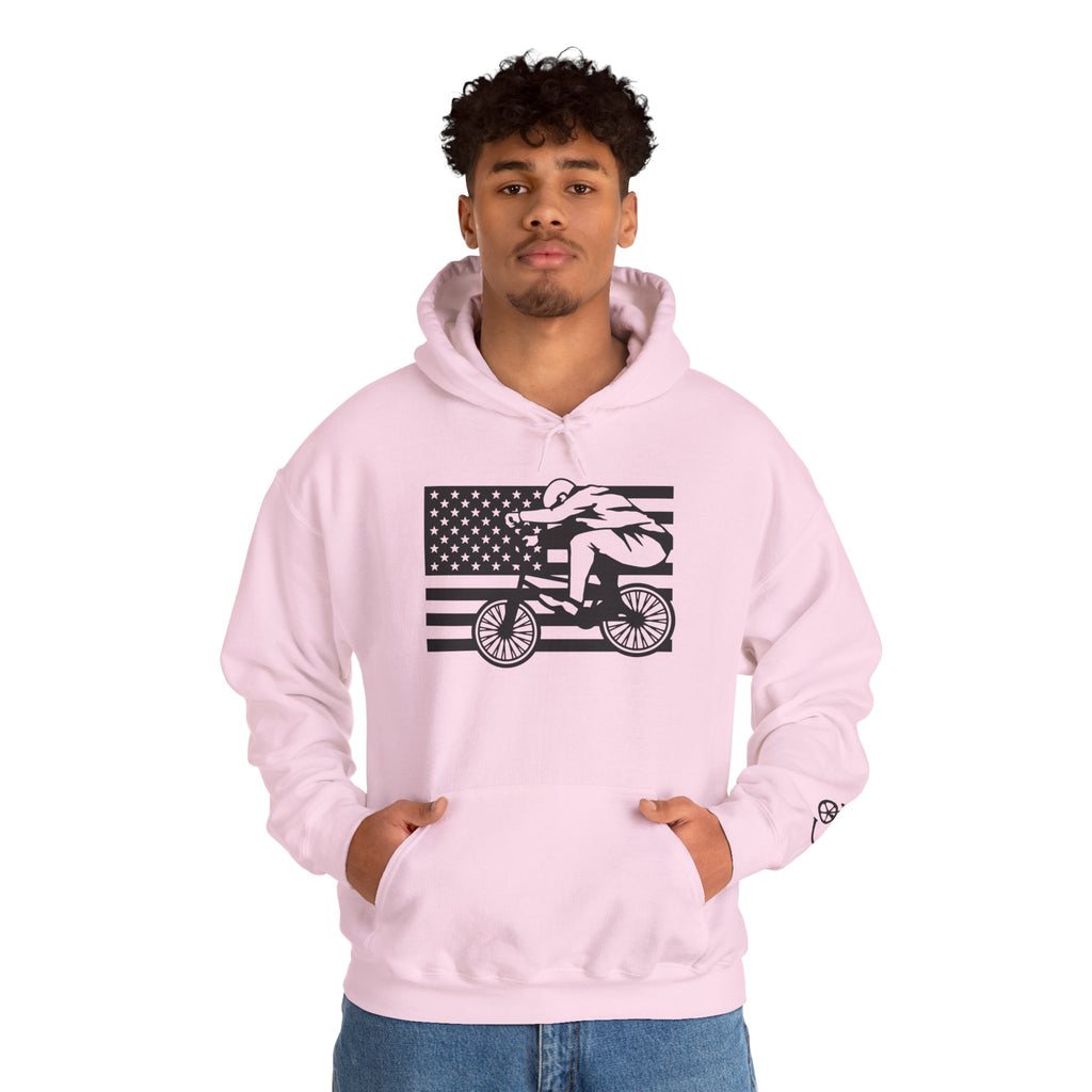 Rad-Biker American Flag Hoodie — 'Is My Bike Okay?' Graphic Hooded Sweatshirt