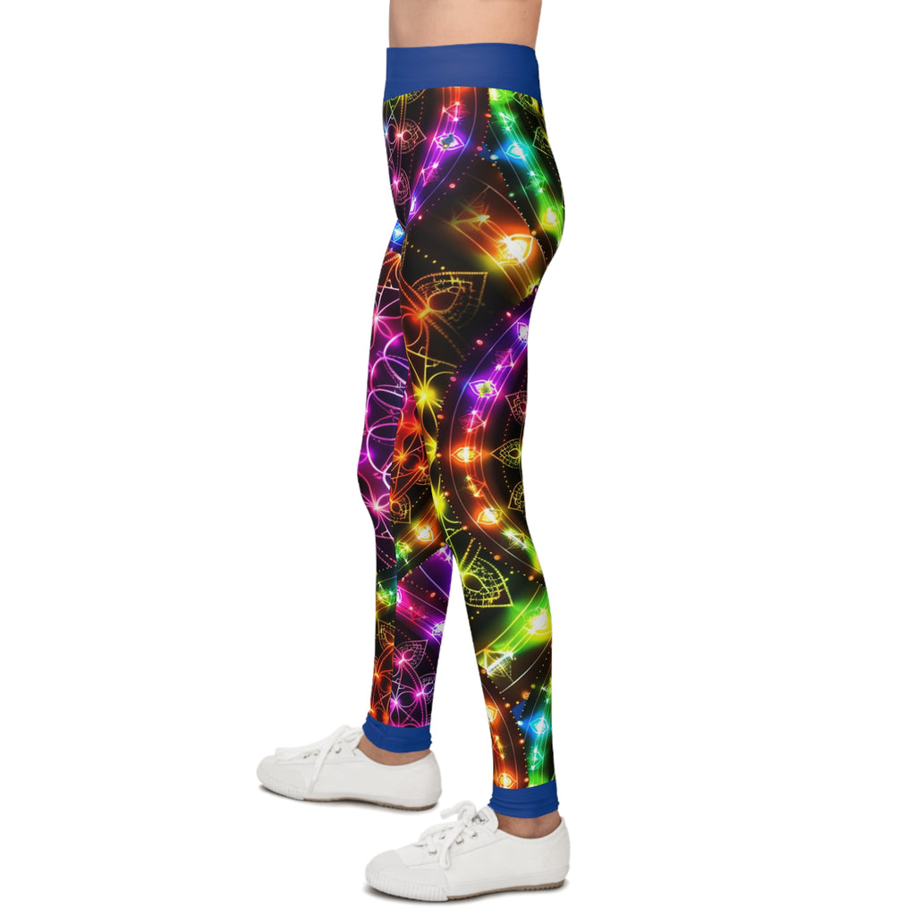 Youth Leggings — Neon Rainbow Mandala All-Over Print
