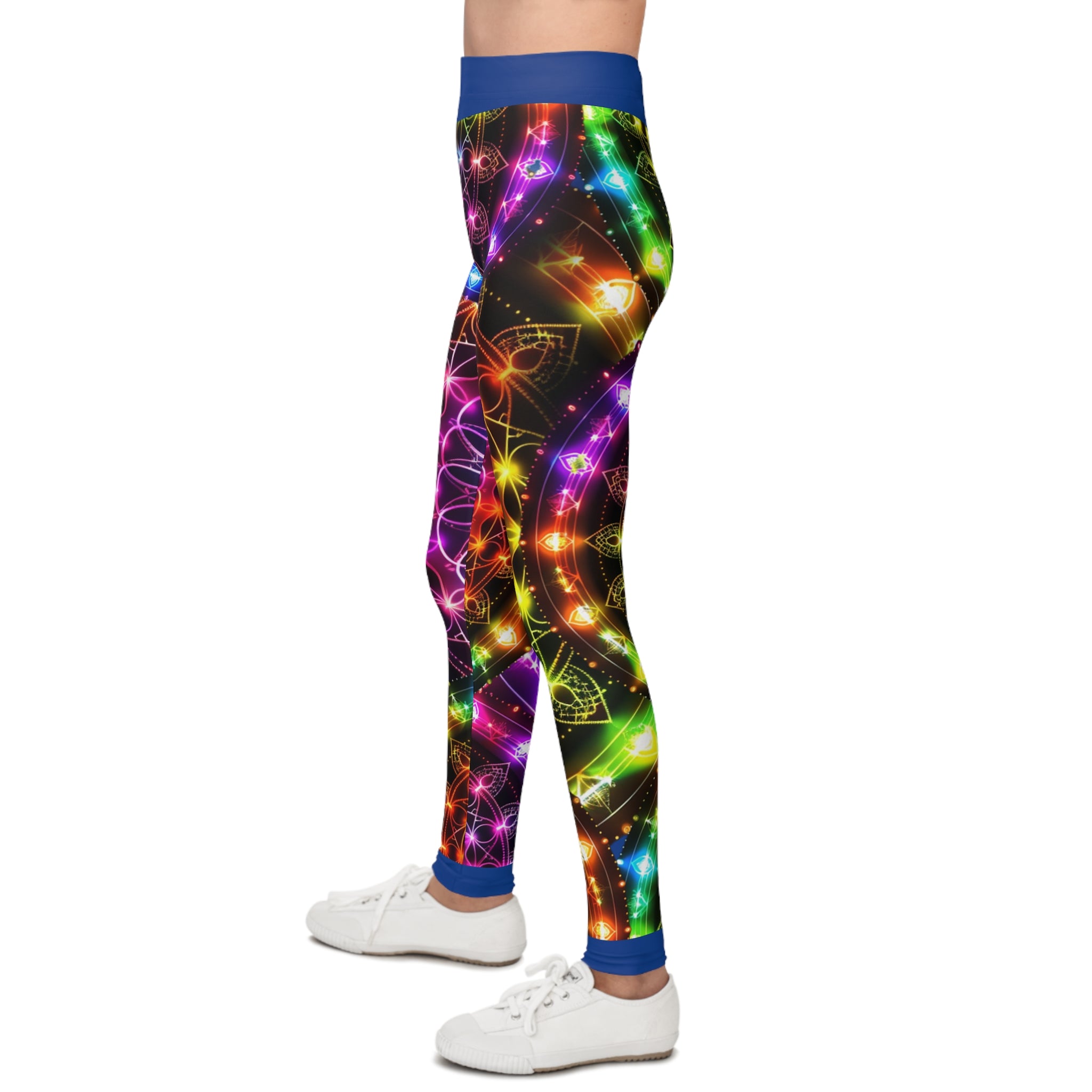 Youth Leggings — Neon Rainbow Mandala All-Over Print
