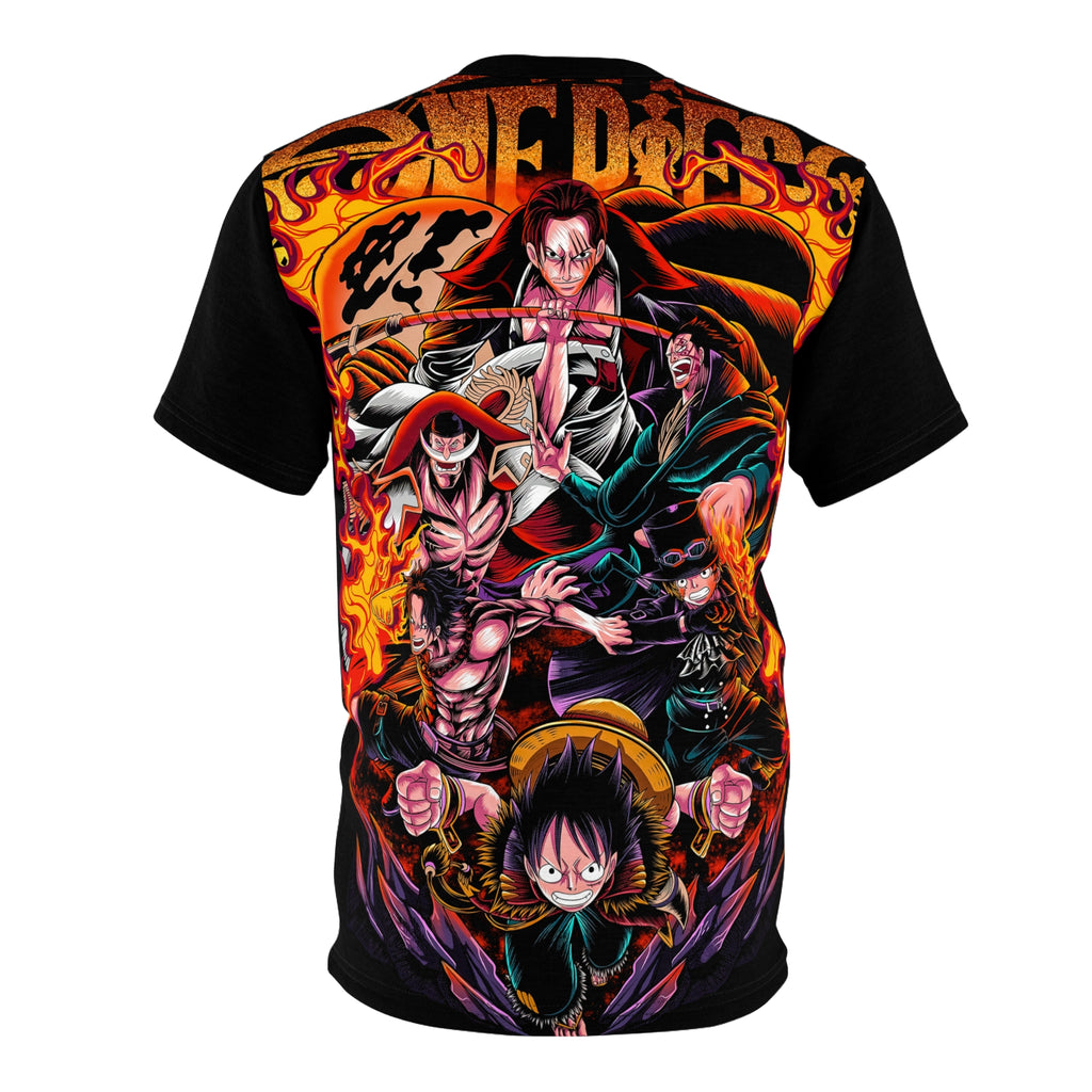 Anime- Crew Battle All-Over Print Tee — Luffy & Flames Anime T-Shirt
