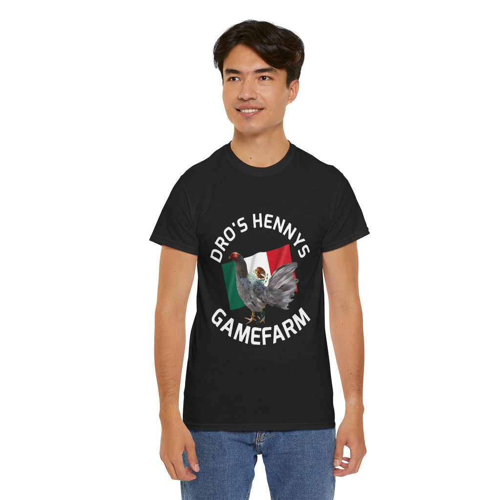 Henny-Gamefowl Tee — "Dro's Henny's Gamefarm" Mexican Flag Rooster Shirt