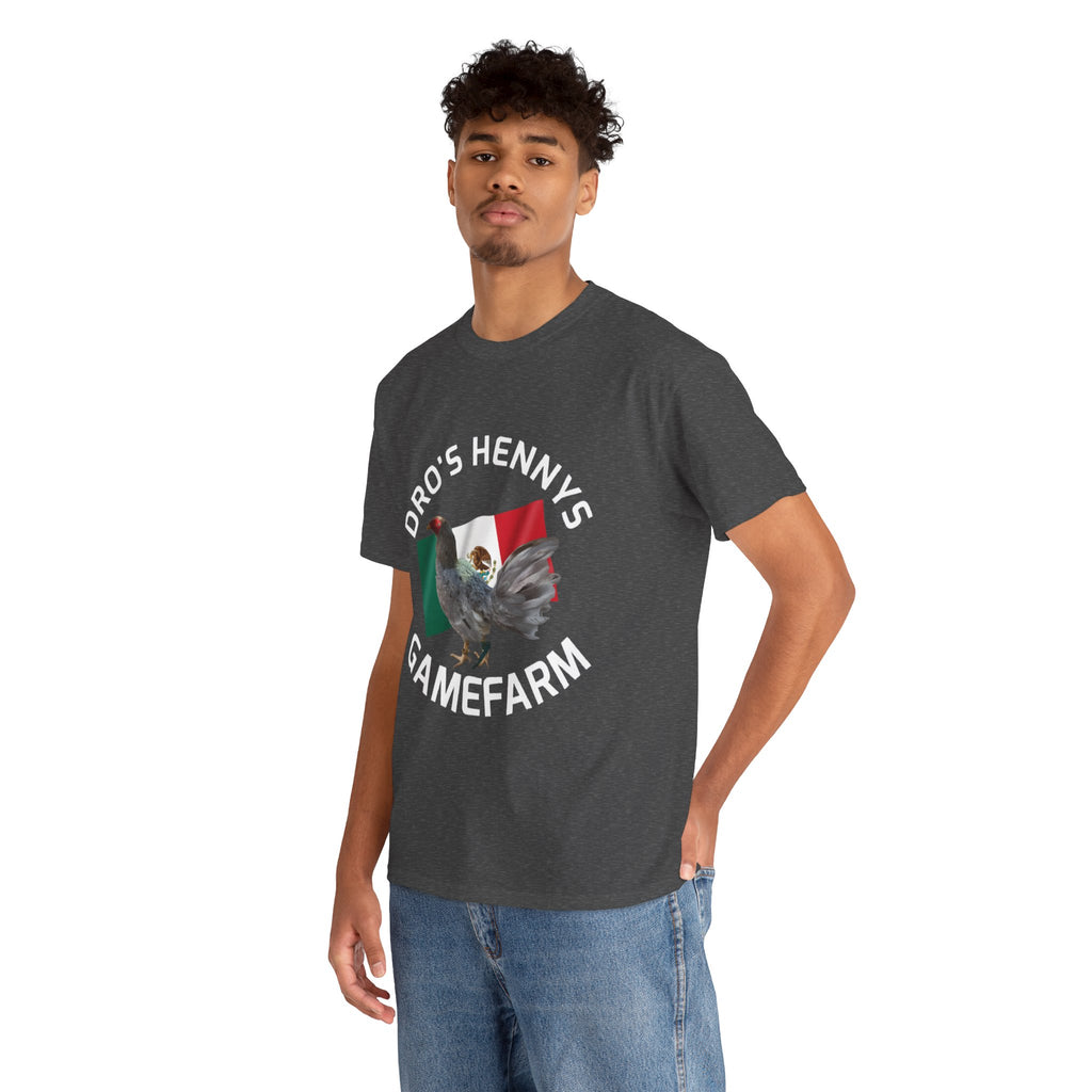 Henny-Gamefowl Tee — "Dro's Henny's Gamefarm" Mexican Flag Rooster Shirt