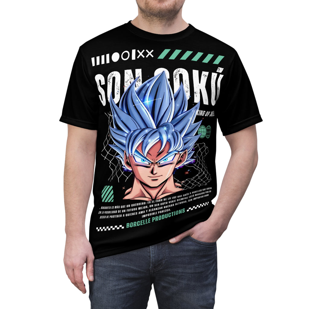 Dragon-Son Goku Blue Hair Anime Tee — Super Saiyan God Inspired Graphic T-Shirt