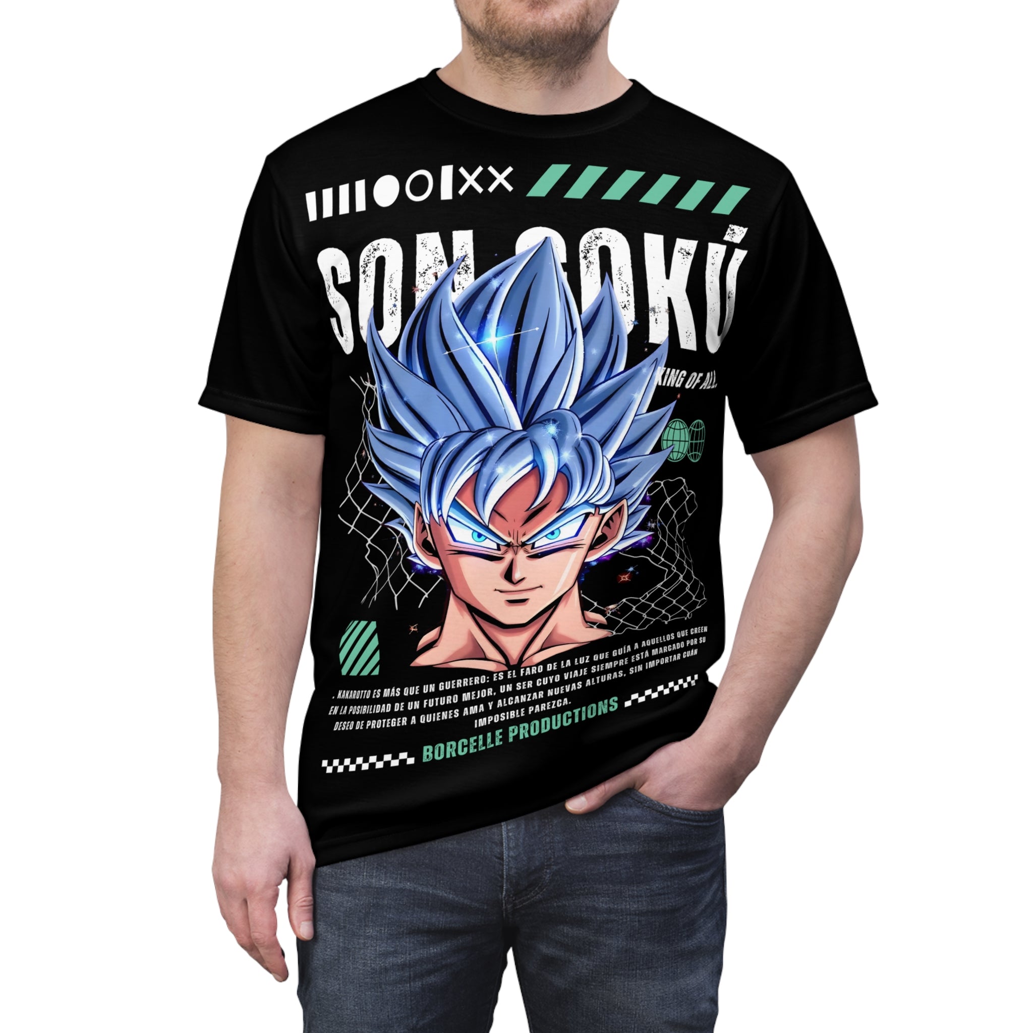 Dragon-Son Goku Blue Hair Anime Tee — Super Saiyan God Inspired Graphic T-Shirt