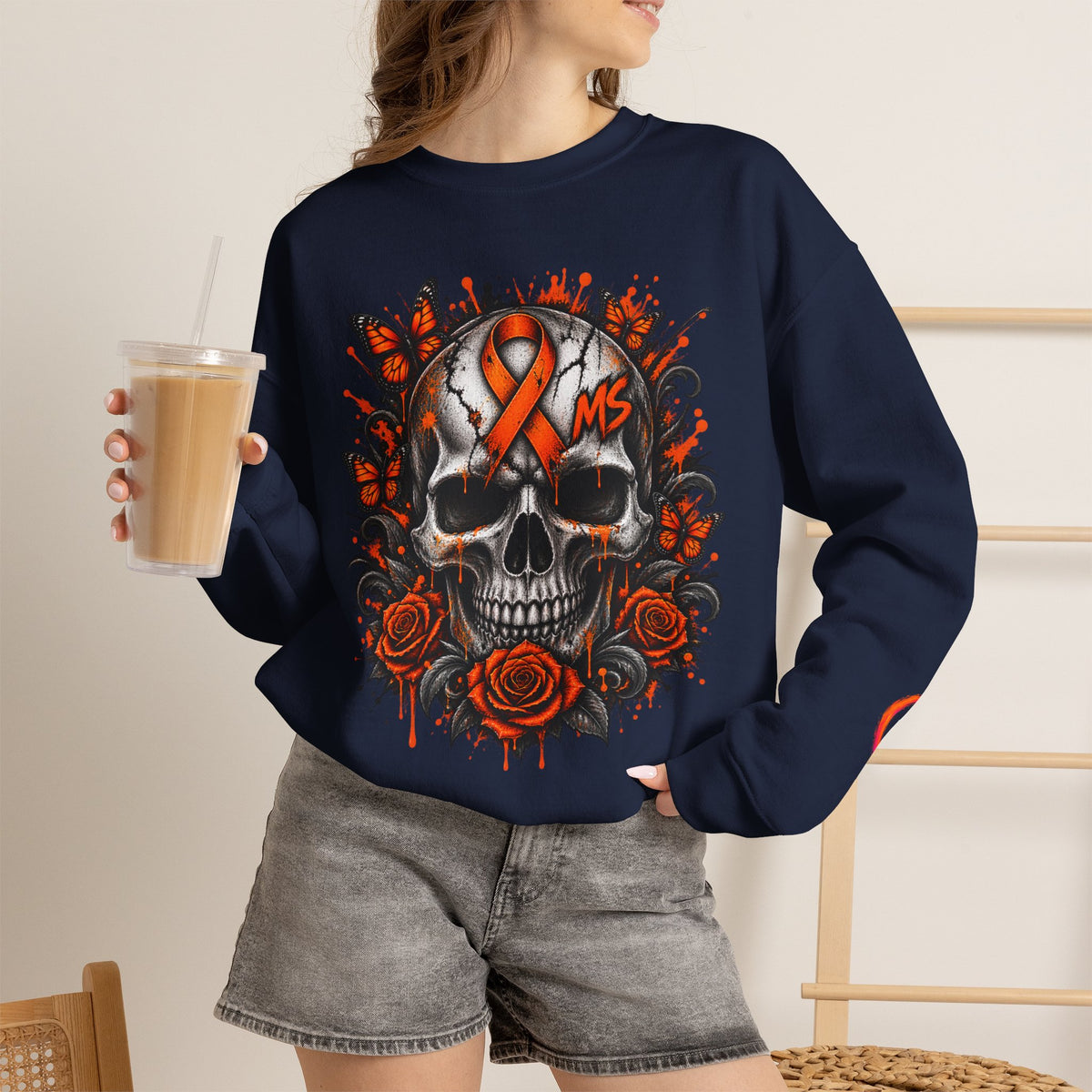 MS- Awareness Skull Crewneck Sweatshirt — "My Lesions Don’t Define Me"