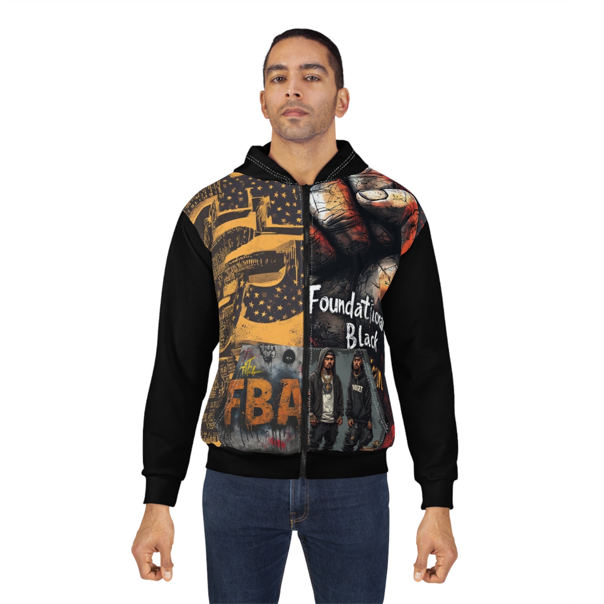 FBA- Gritty Fist Set- Foundational Black FBA Zip Hoodie — Bold Urban Social Justice Design