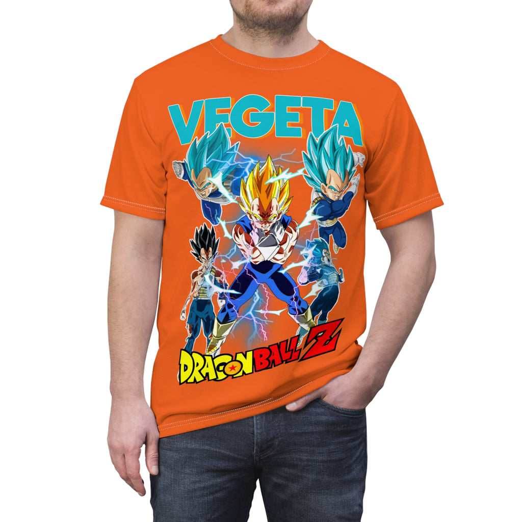 Anime- Vegeta Dragon Ball Z Graphic Tee — Orange All-Over Print