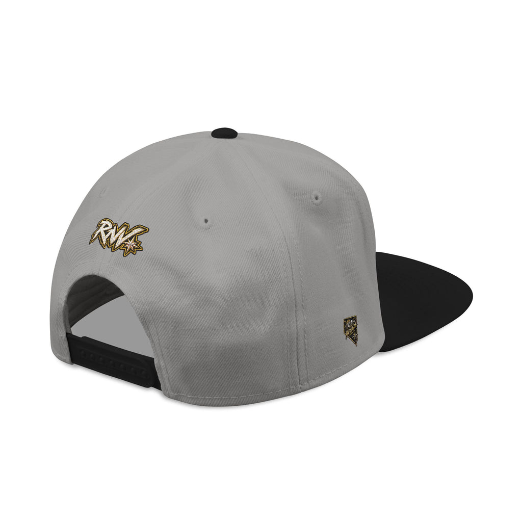Hat-Embroidered Snapback Hat – Gold Glitter 'RW' Logo Flat Brim Cap