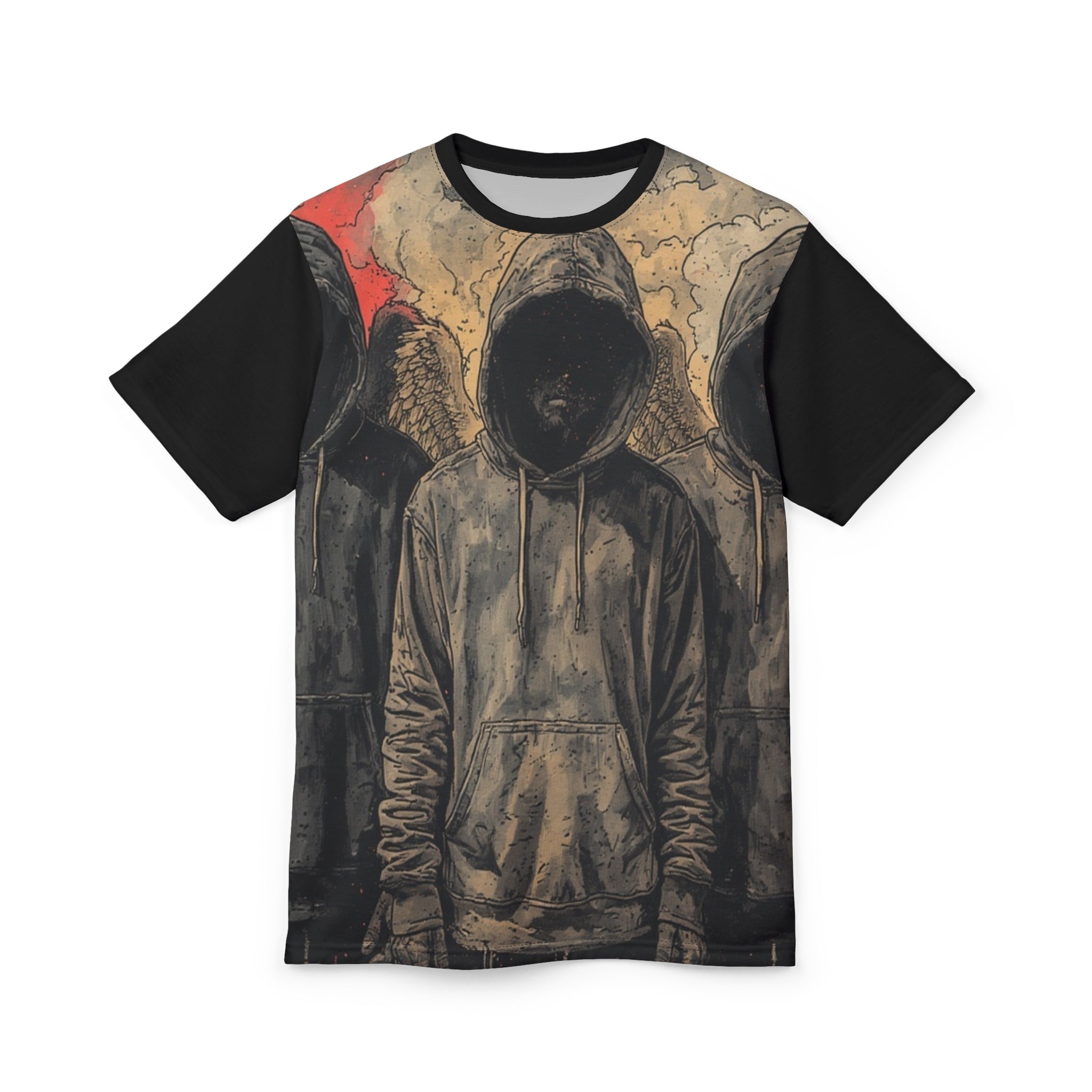 Mindset-Grim Hooded Angel Graphic Tee — Dark Streetwear All-Over Print