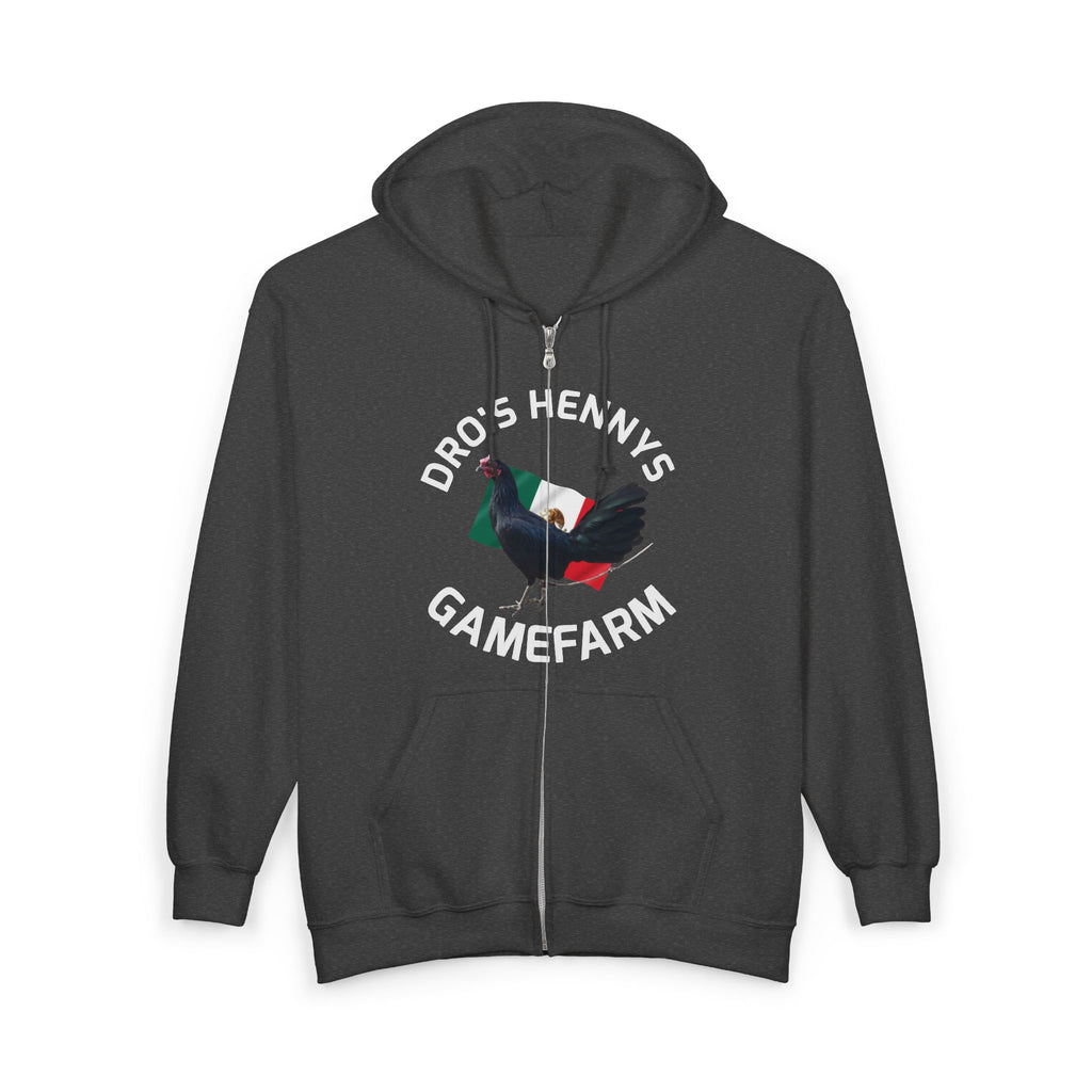 Henny- Gamefarm Chicken Hoodie — “Dro’s Hennys Gamefarm” Zip-Up (No Hennies No Life)