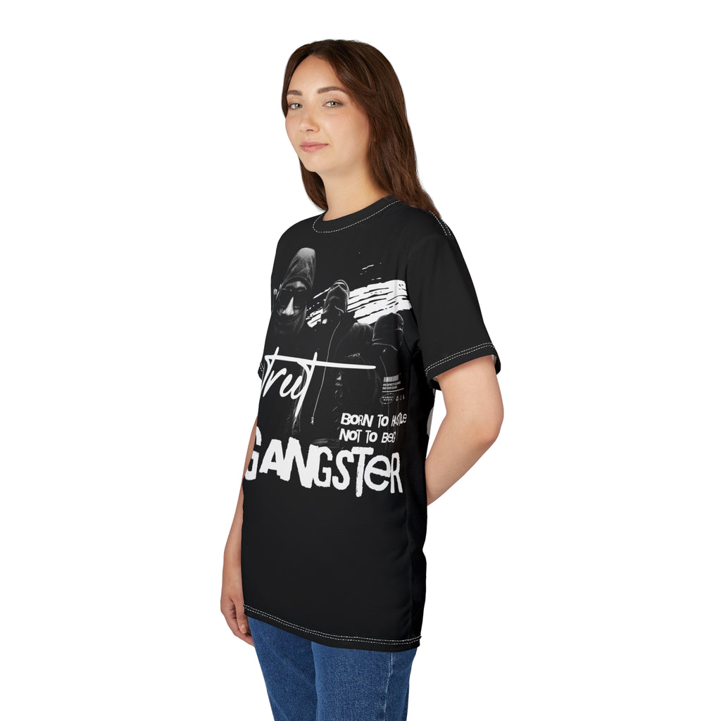 Streetwear- Street Gangster Graphic Tee — "Street Gangster" Black All-Over Print Shirt