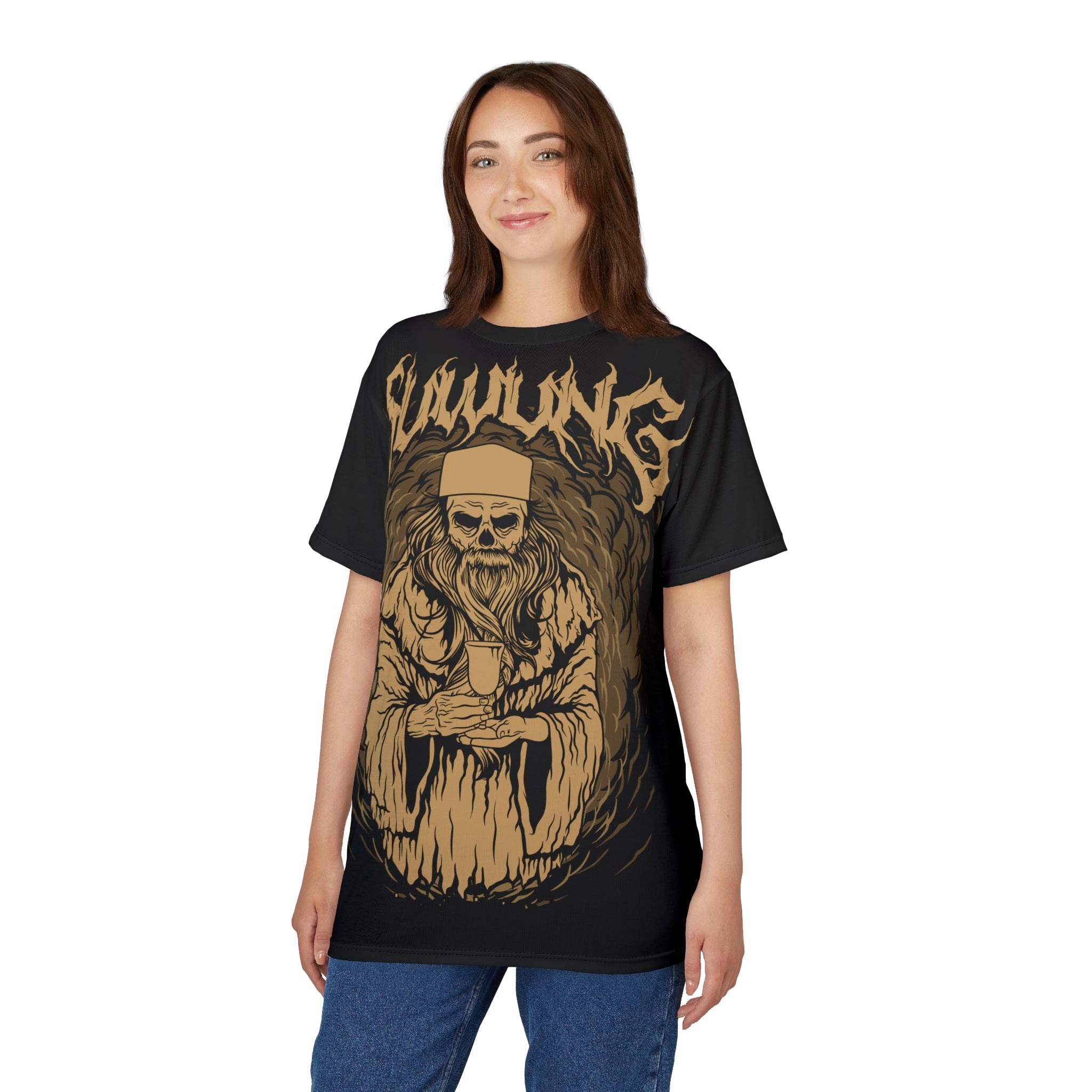 Metal- Skulling Skeleton Priest Graphic Tee — 'Skulling' Gothic Skull Illustration