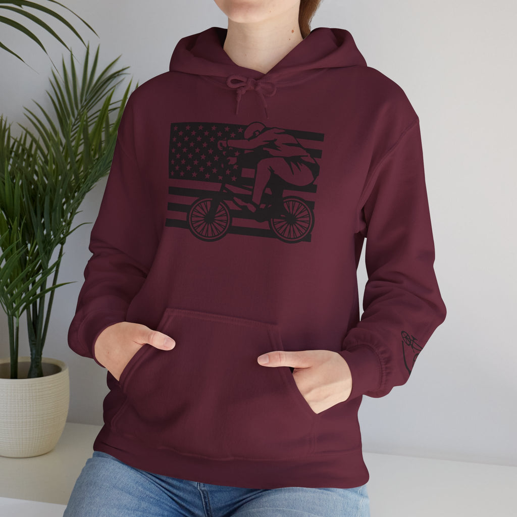 Rad-Biker American Flag Hoodie — 'Is My Bike Okay?' Graphic Hooded Sweatshirt
